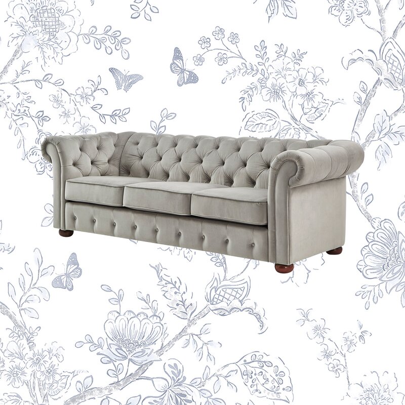 Alena 91.25” Velvet Rolled Arm Chesterfield Sofa