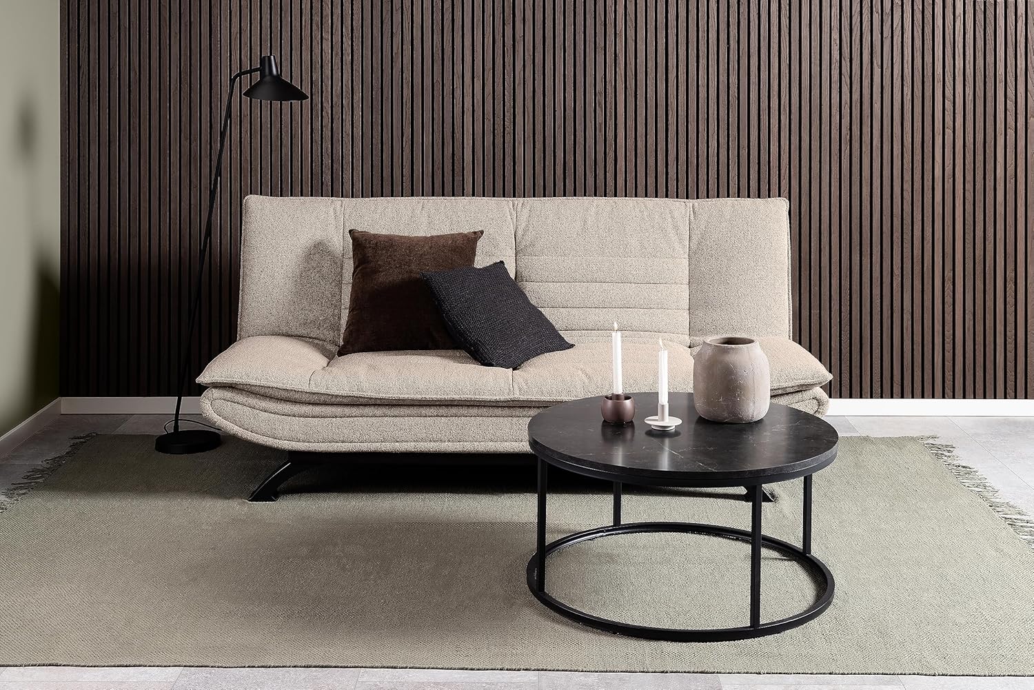 AC Design Furniture Jasper Sofa Bed W: 196 x H: 91 x D: 96 cm, Dark Grey/Black, Fabric/Metal