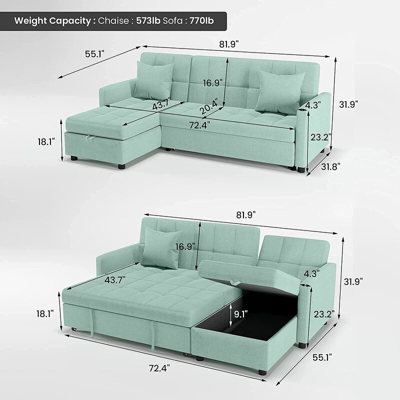 81.9'' Square Arm Sofa Bed
