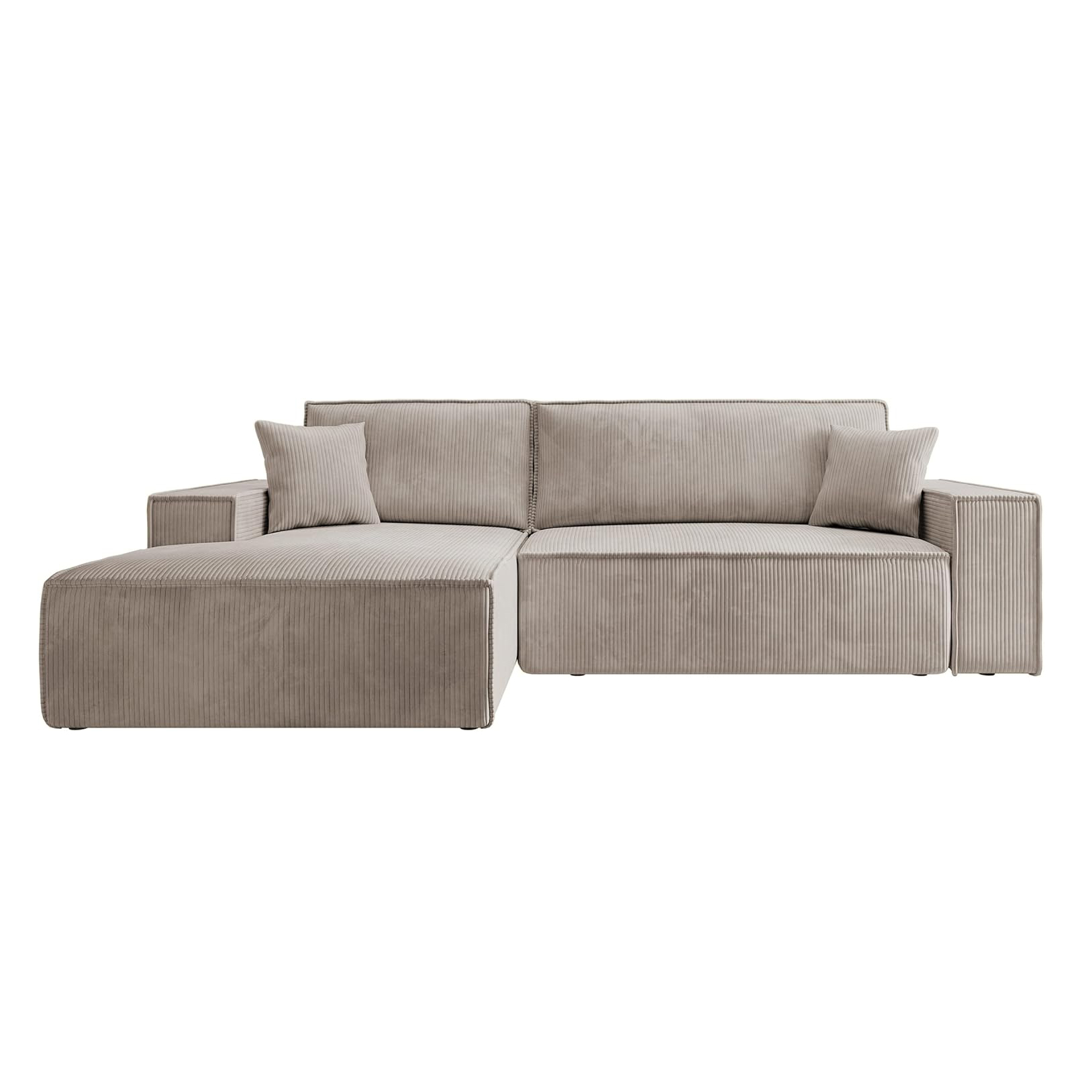 Selsey Sofa Corner Sofa Bed Couch with Storage Space Sleep Function Easy Care Polyurethane Foam L Shape Left Farese Beige Corduroy Look