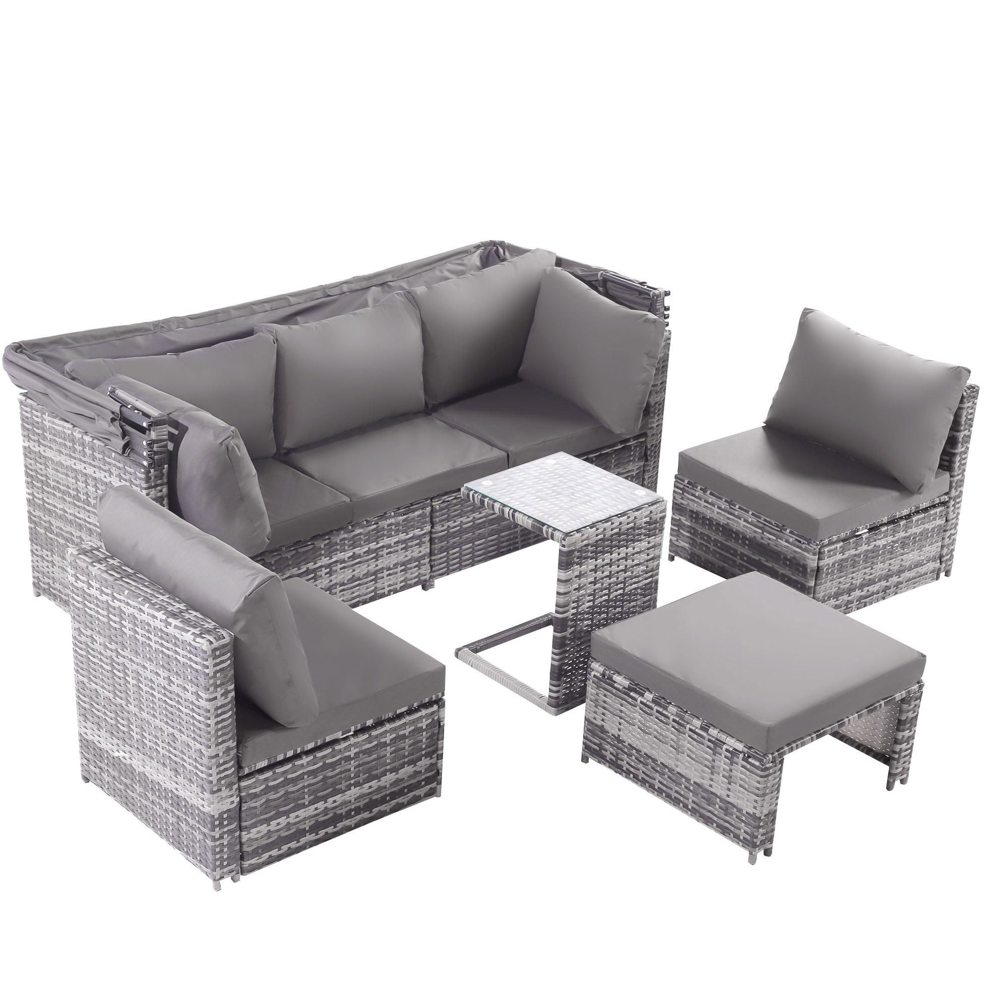 XDOVET Garden Lounge Chair Set Garden Furniture Rattan Sun Island Seating Group Patio Weatherproof