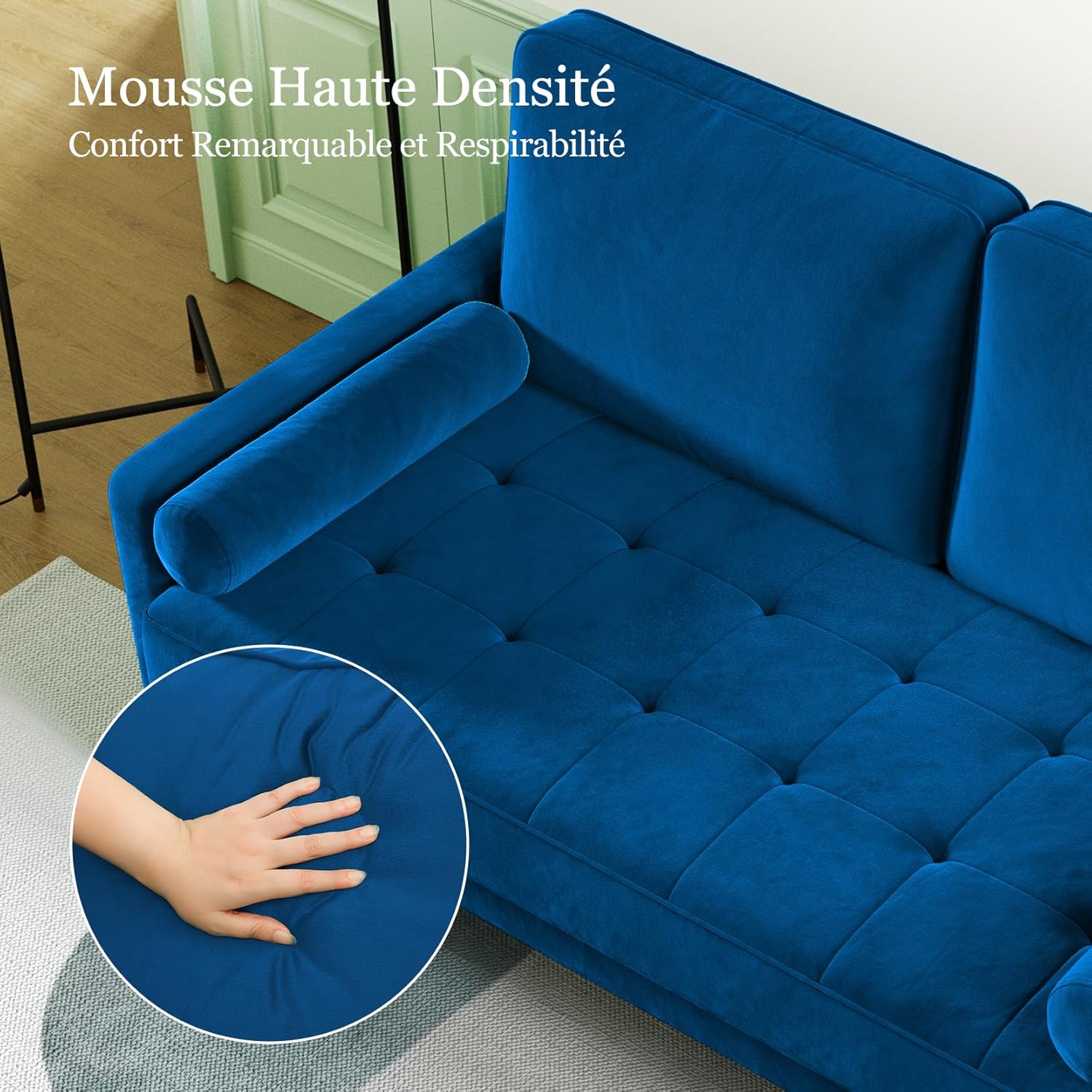 Vesgantti Small 2 Seater Sofa, 121cm Velvet Sofa with Spring Cushion, Mini Bedroom with Armrests, Modern Living Room Loveseat, Fixed 2 Seater Loveseat