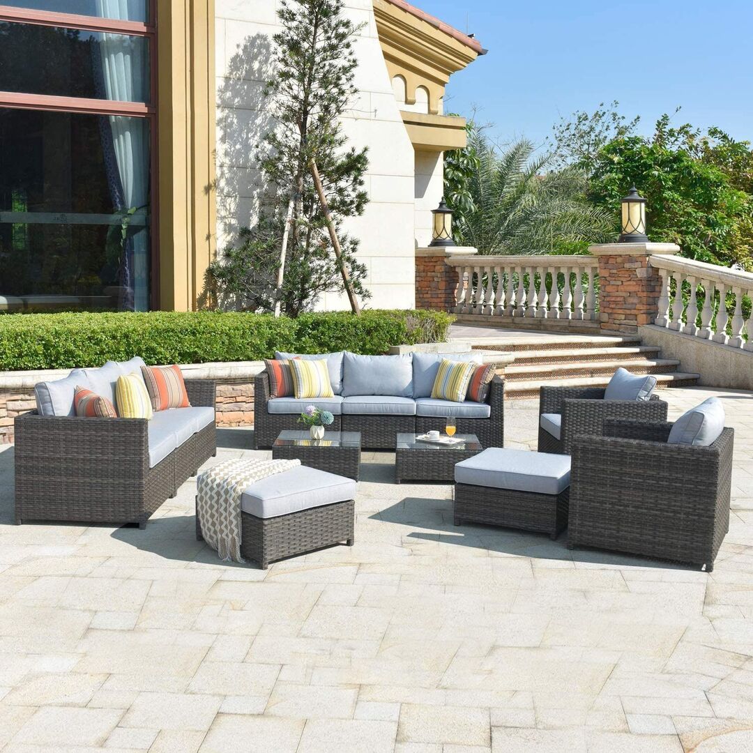 Outdoor Patio Furniture 12 Pcs Set ,Pe Rattan Wicker Sectional With 4 Pillows And Furniture Cover, No Assembly Required