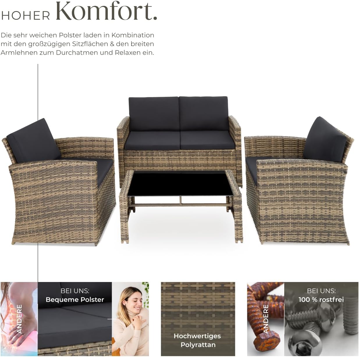 tectake Lounge Garden Furniture Set, Poly Rattan for the Garden, Furniture for the Balcony, 12-Piece Garden Lounge (Weatherproof), Dining Set with Outdoor Sofa, Armchair and Table for 4 People