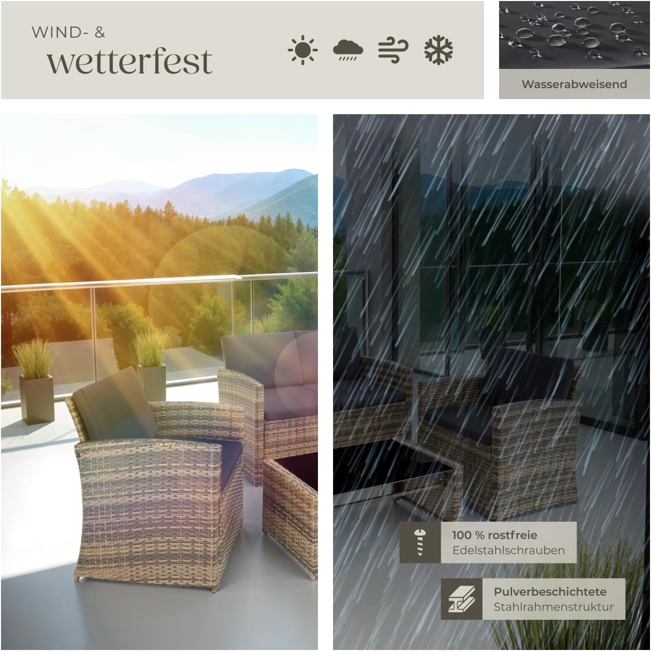 tectake Lounge Garden Furniture Set, Poly Rattan for the Garden, Furniture for the Balcony, 12-Piece Garden Lounge (Weatherproof), Dining Set with Outdoor Sofa, Armchair and Table for 4 People