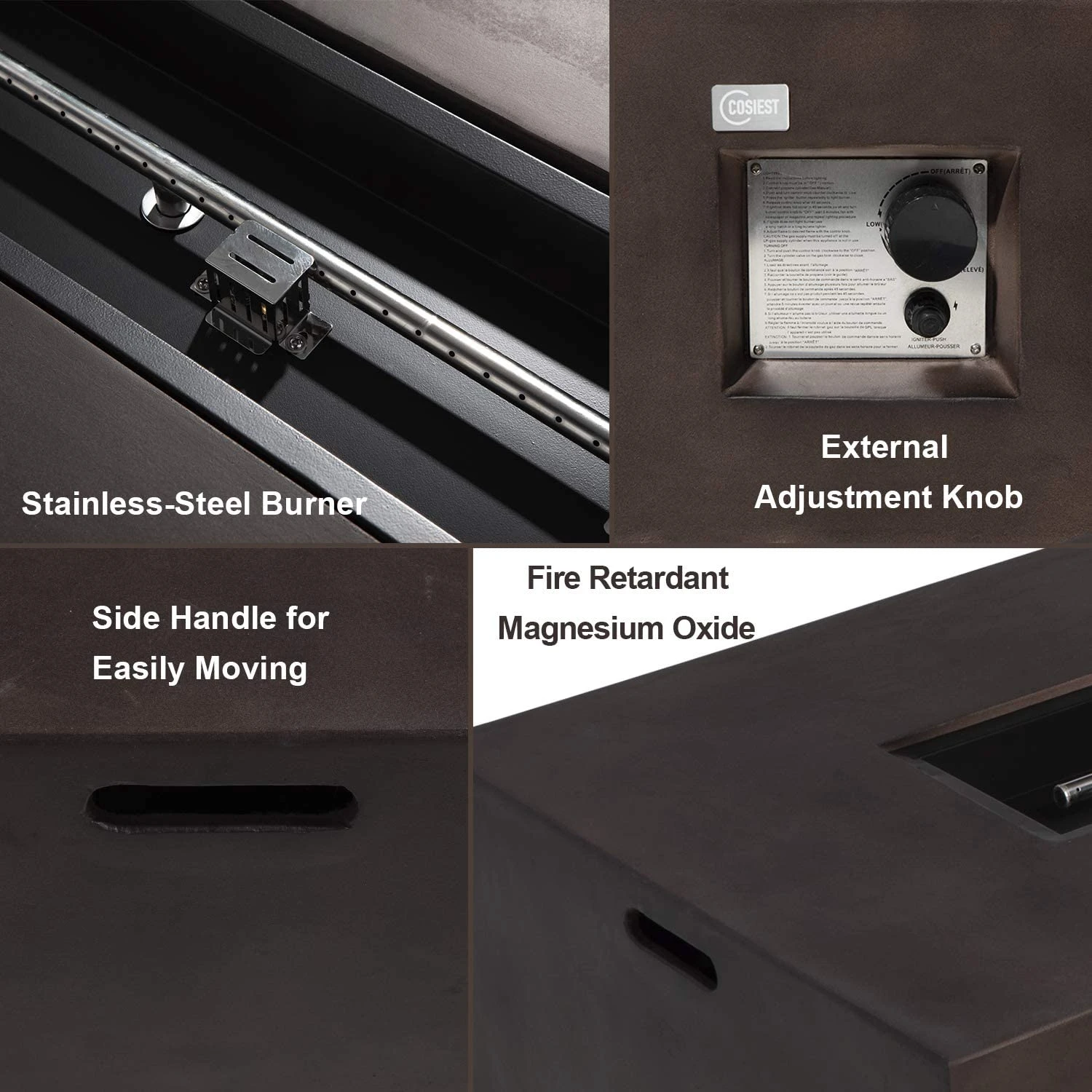 COSIEST 8 Piece Outdoor Wicker Sectional Sofa w Fire Pit Table,Chocolate Brown Patio Furniture Set w 56 x 28 inches Rectangle Bronze Fire Table (50,000 BTU) and Tank Outside(20lb) for Garden