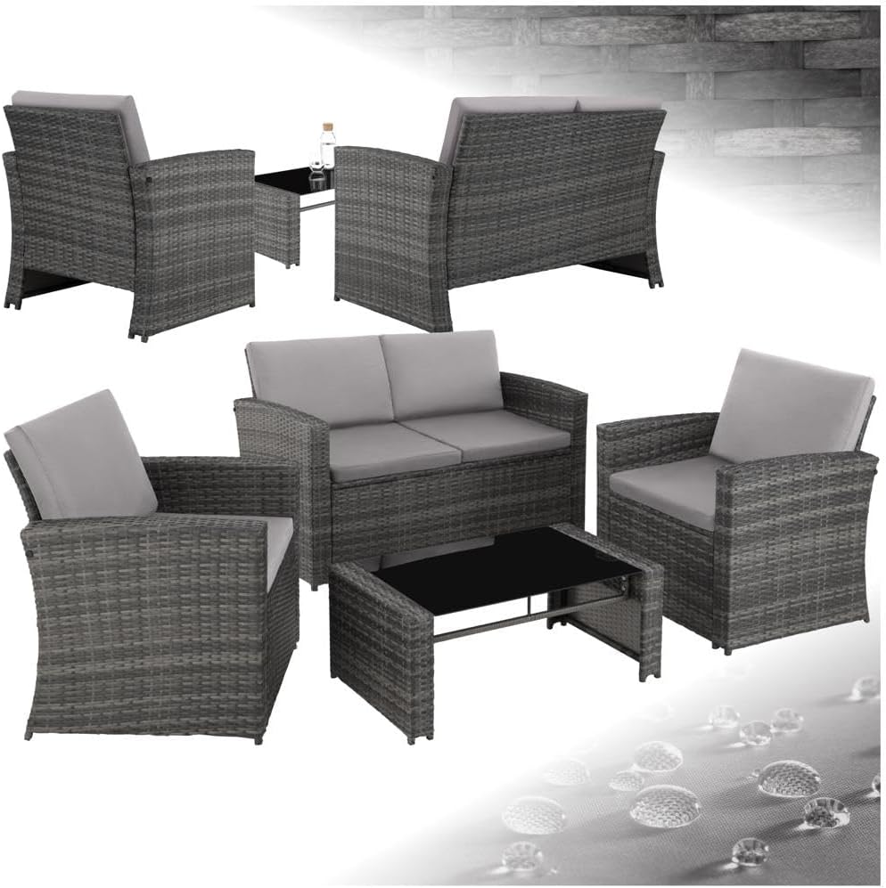 tectake Lounge Garden Furniture Set, Poly Rattan for the Garden, Furniture for the Balcony, 12-Piece Garden Lounge (Weatherproof), Dining Set with Outdoor Sofa, Armchair and Table for 4 People