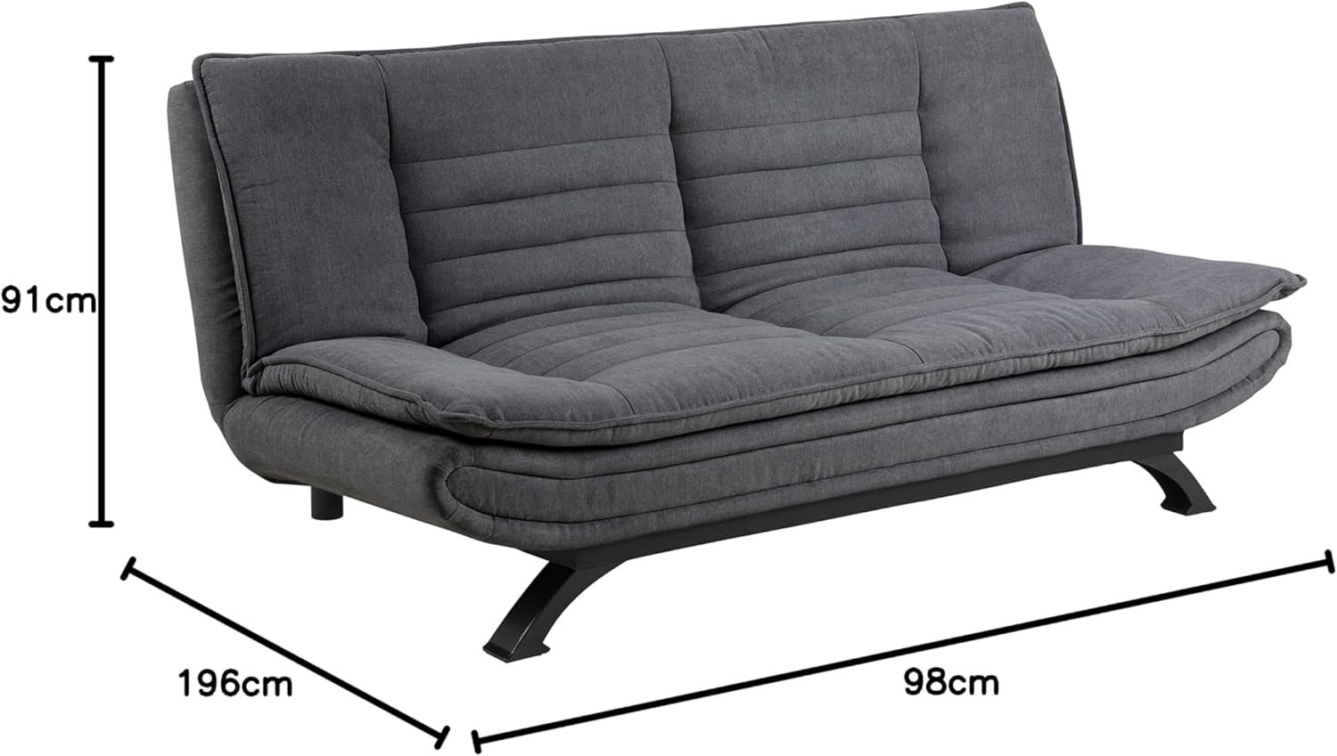 AC Design Furniture Jasper Sofa Bed W: 196 x H: 91 x D: 96 cm, Dark Grey/Black, Fabric/Metal