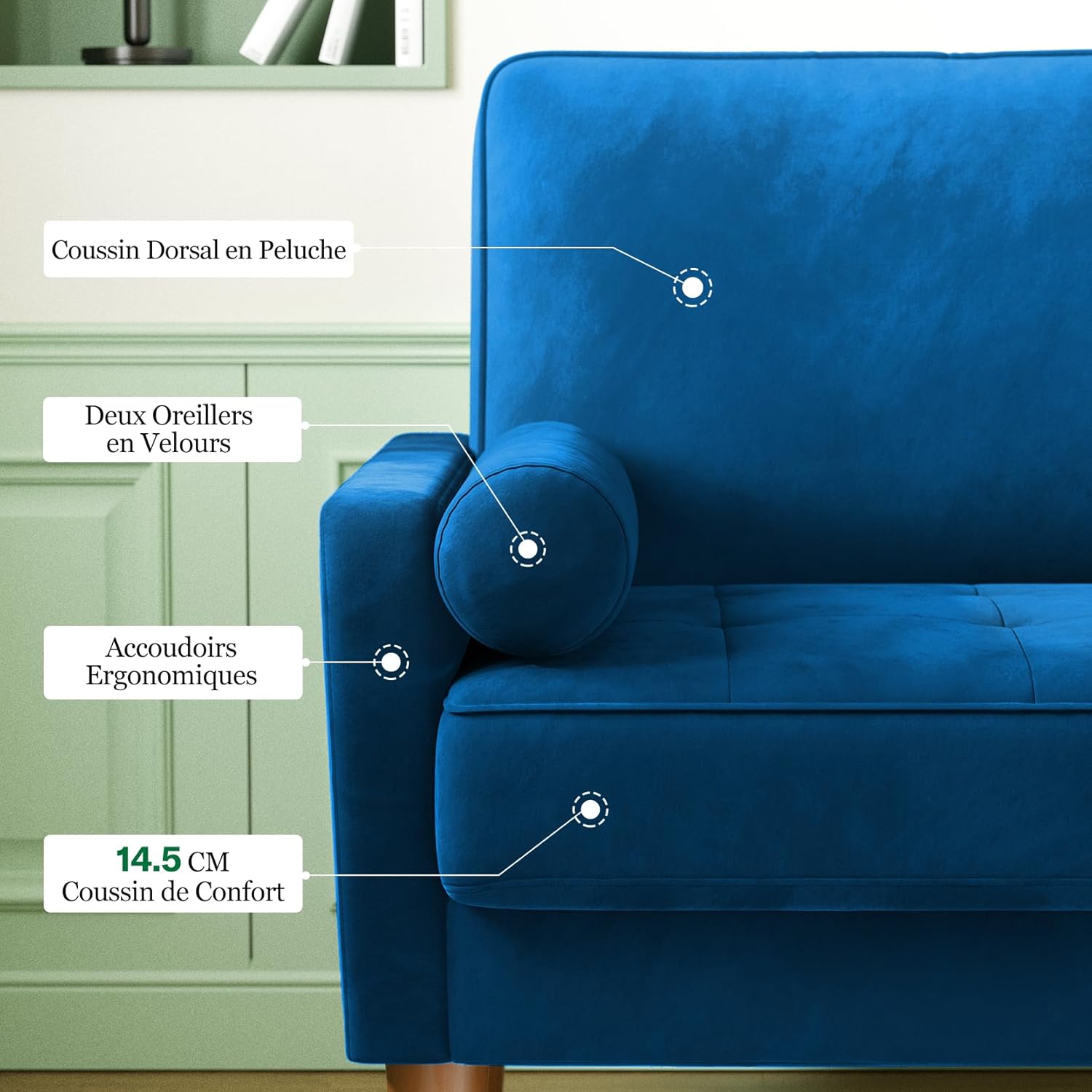 Vesgantti Small 2 Seater Sofa, 121cm Velvet Sofa with Spring Cushion, Mini Bedroom with Armrests, Modern Living Room Loveseat, Fixed 2 Seater Loveseat