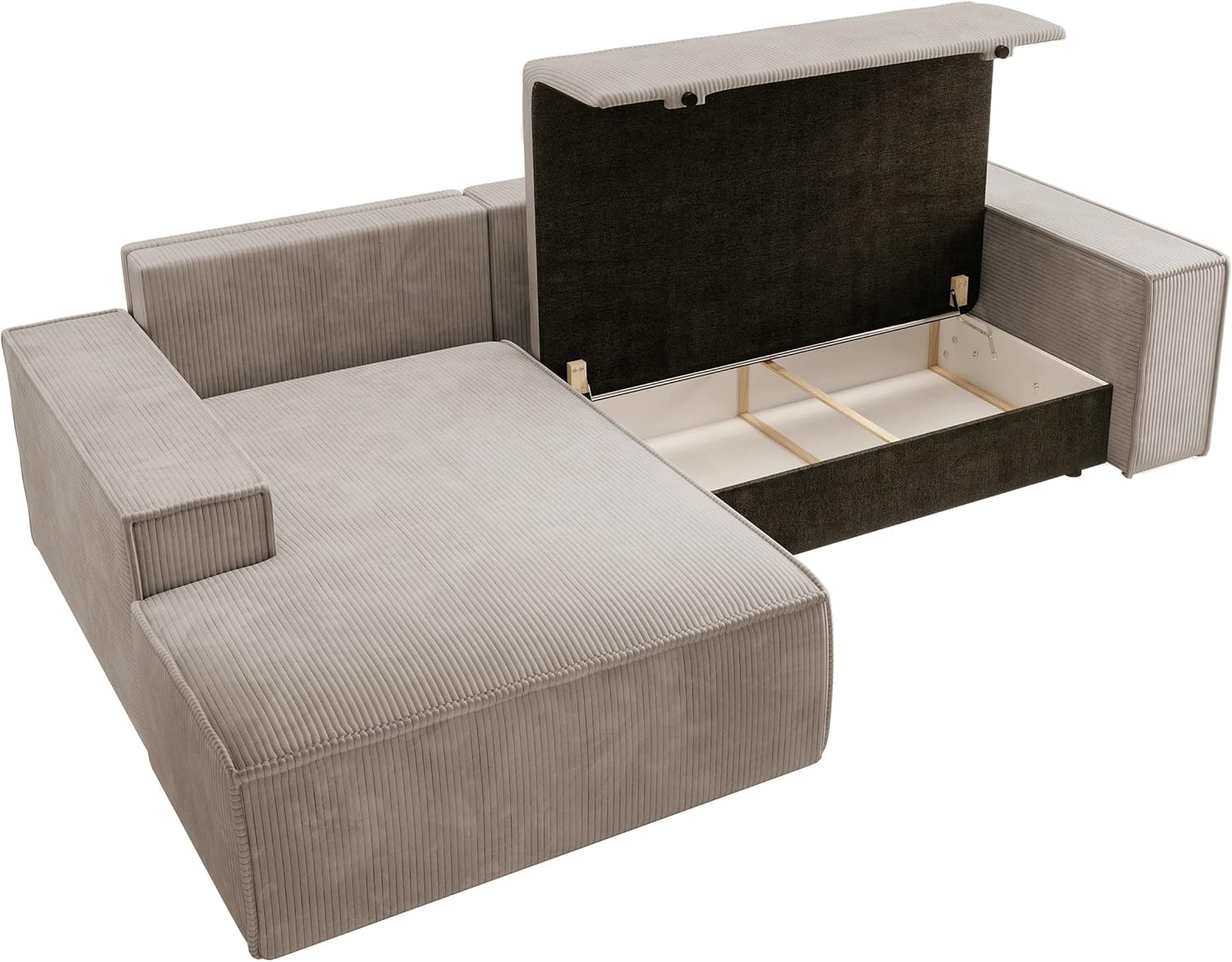 Selsey Sofa Corner Sofa Bed Couch with Storage Space Sleep Function Easy Care Polyurethane Foam L Shape Left Farese Beige Corduroy Look