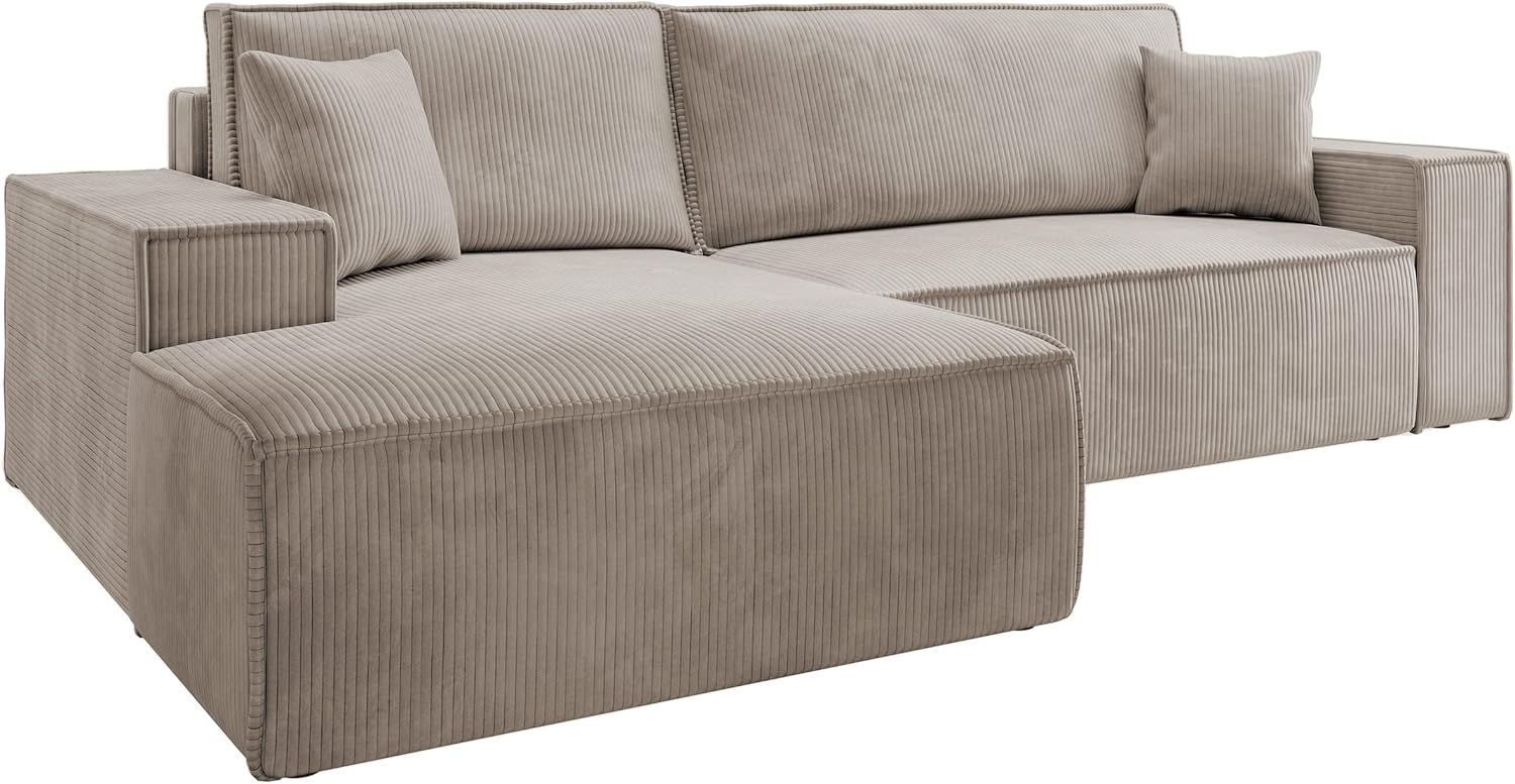 Selsey Sofa Corner Sofa Bed Couch with Storage Space Sleep Function Easy Care Polyurethane Foam L Shape Left Farese Beige Corduroy Look