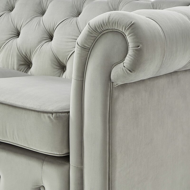 Alena 91.25” Velvet Rolled Arm Chesterfield Sofa