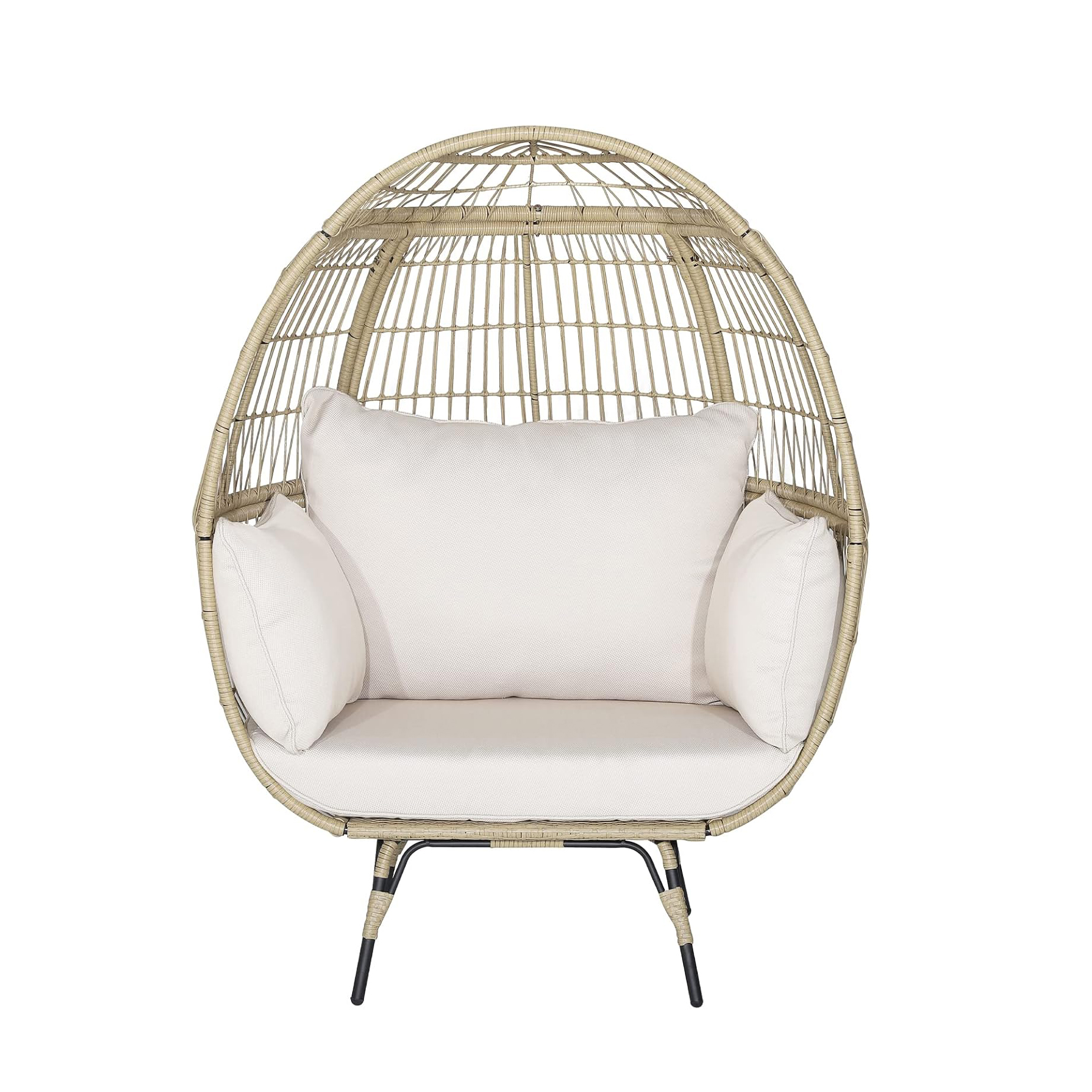 PE Rattan Egg Chair with 4 Padded Cushions, 180KG Load Capacity, Relaxing Chair with Metal Frame, Suitable for Living Room, Garden, Terrace, Patio, 110X82X145 CM