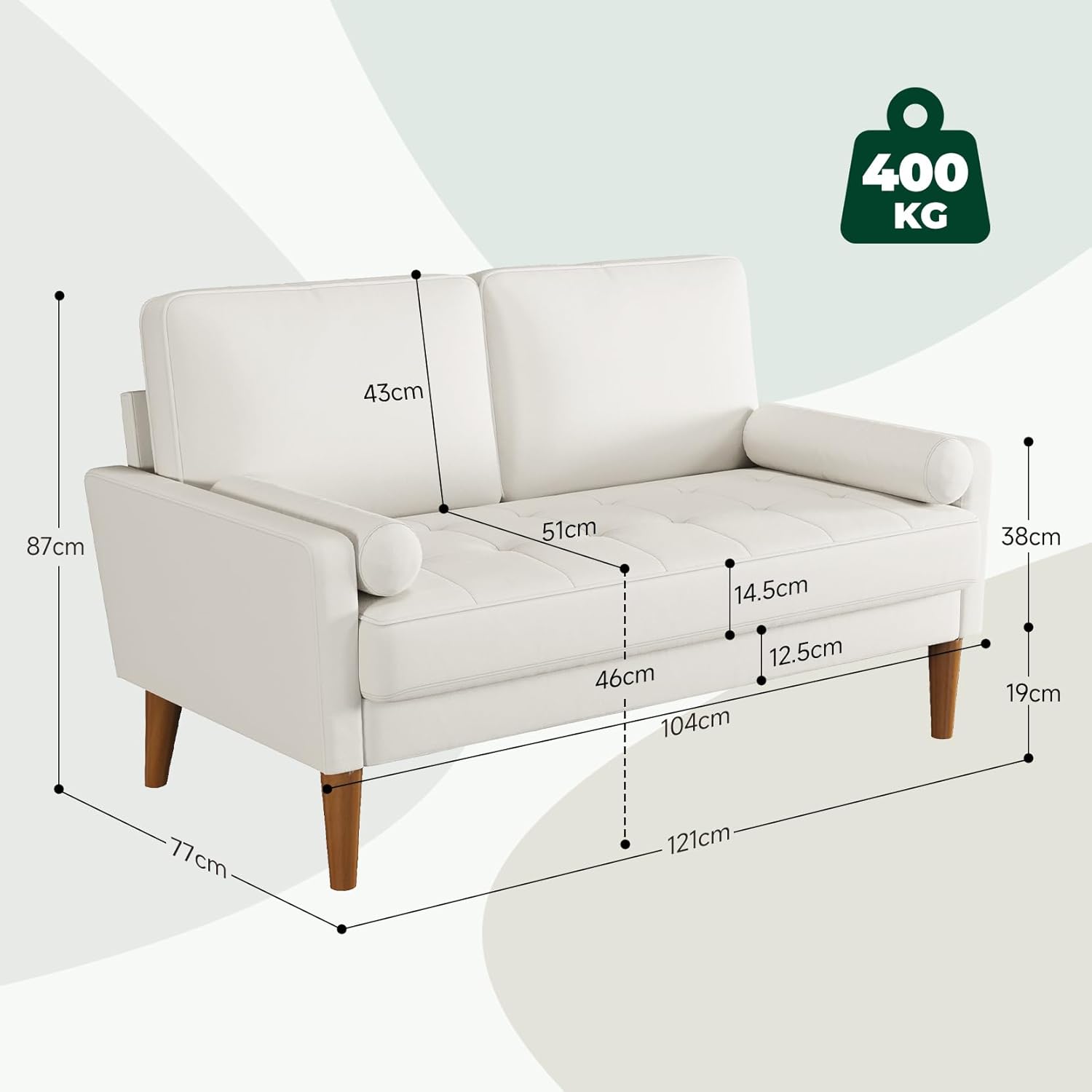 Vesgantti Small 2 Seater Sofa, 121cm Velvet Sofa with Spring Cushion, Mini Bedroom with Armrests, Modern Living Room Loveseat, Fixed 2 Seater Loveseat