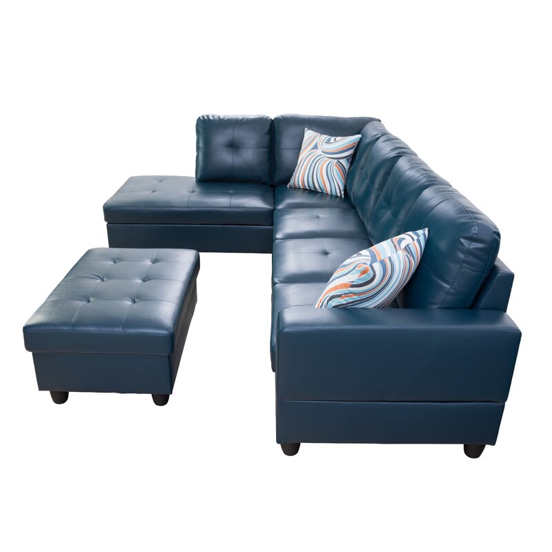 Wilhelmine 103.5′′ Wide Faux Leather Sofa & Chaise With Ottoman