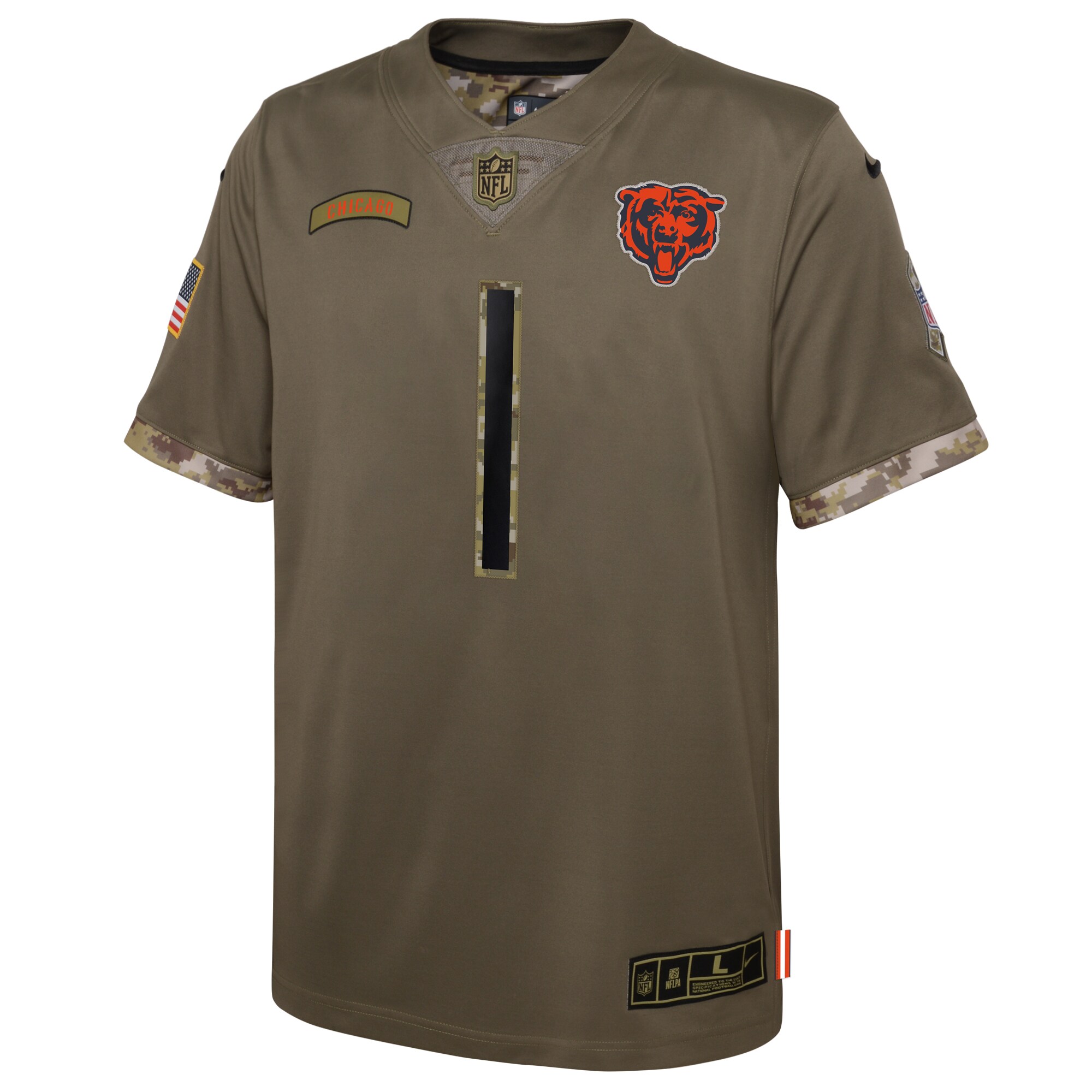 Justin Fields Chicago BearsYouth 2022 Salute To Service Player Limited Jersey - Olive