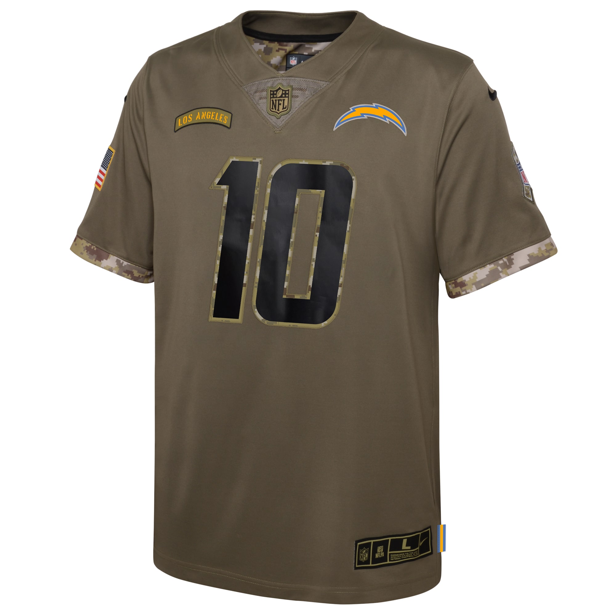 Justin Herbert Los Angeles ChargersYouth 2022 Salute To Service Player Limited Jersey - Olive