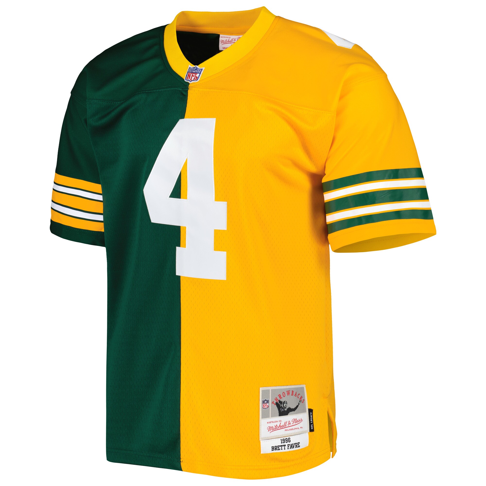 Brett Favre Green Bay Packers Mitchell & Ness 1996 Split Legacy Replica Jersey - Green/Gold