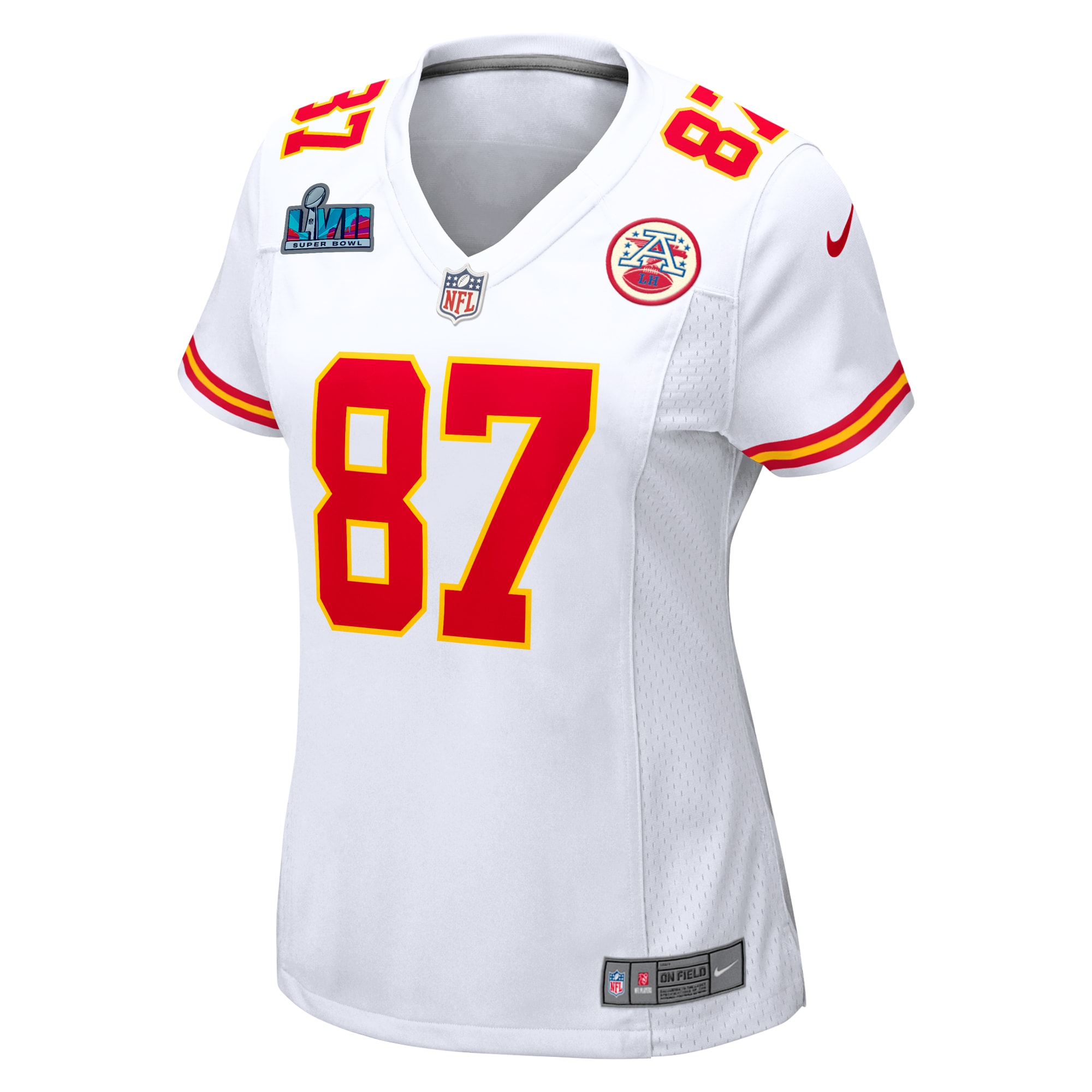 Travis Kelce Kansas City Chiefs Women's Super Bowl LVII Patch Away Game Jersey - White