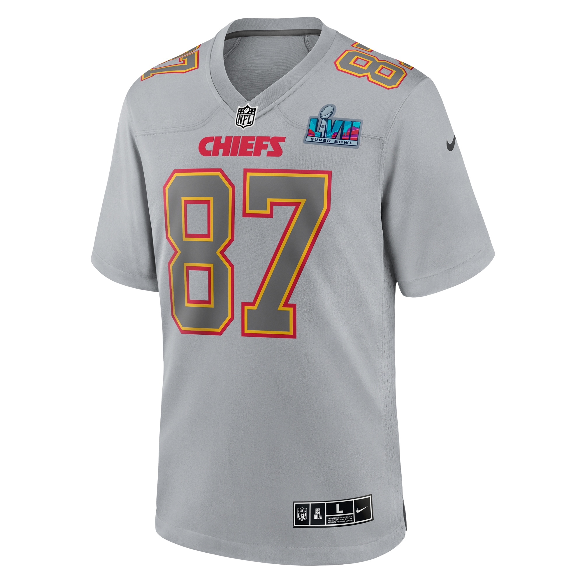 Travis Kelce Kansas City ChiefsSuper Bowl LVII Patch Atmosphere Fashion Game Jersey - Gray