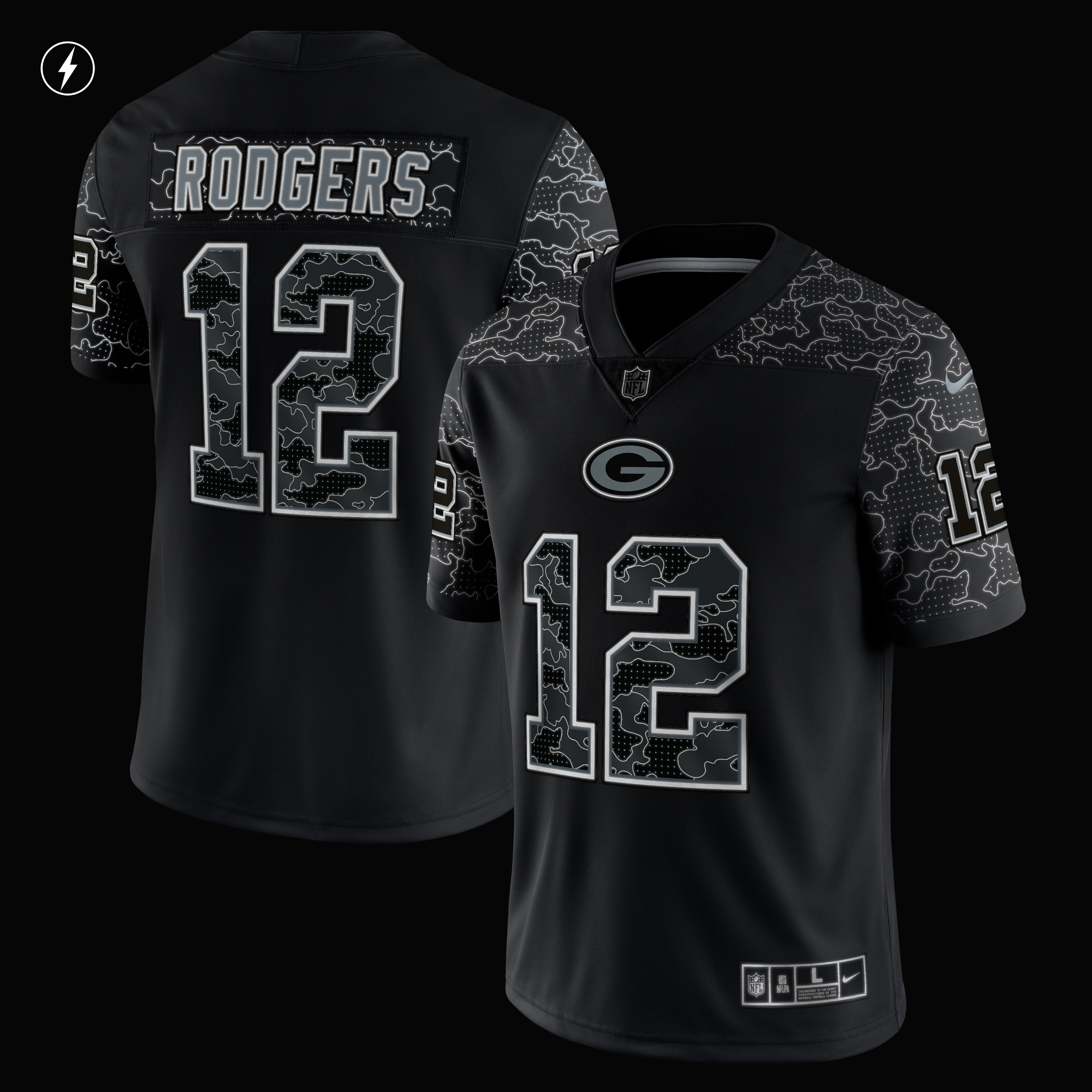 Aaron Rodgers Green Bay PackersRFLCTV Limited Jersey - Black