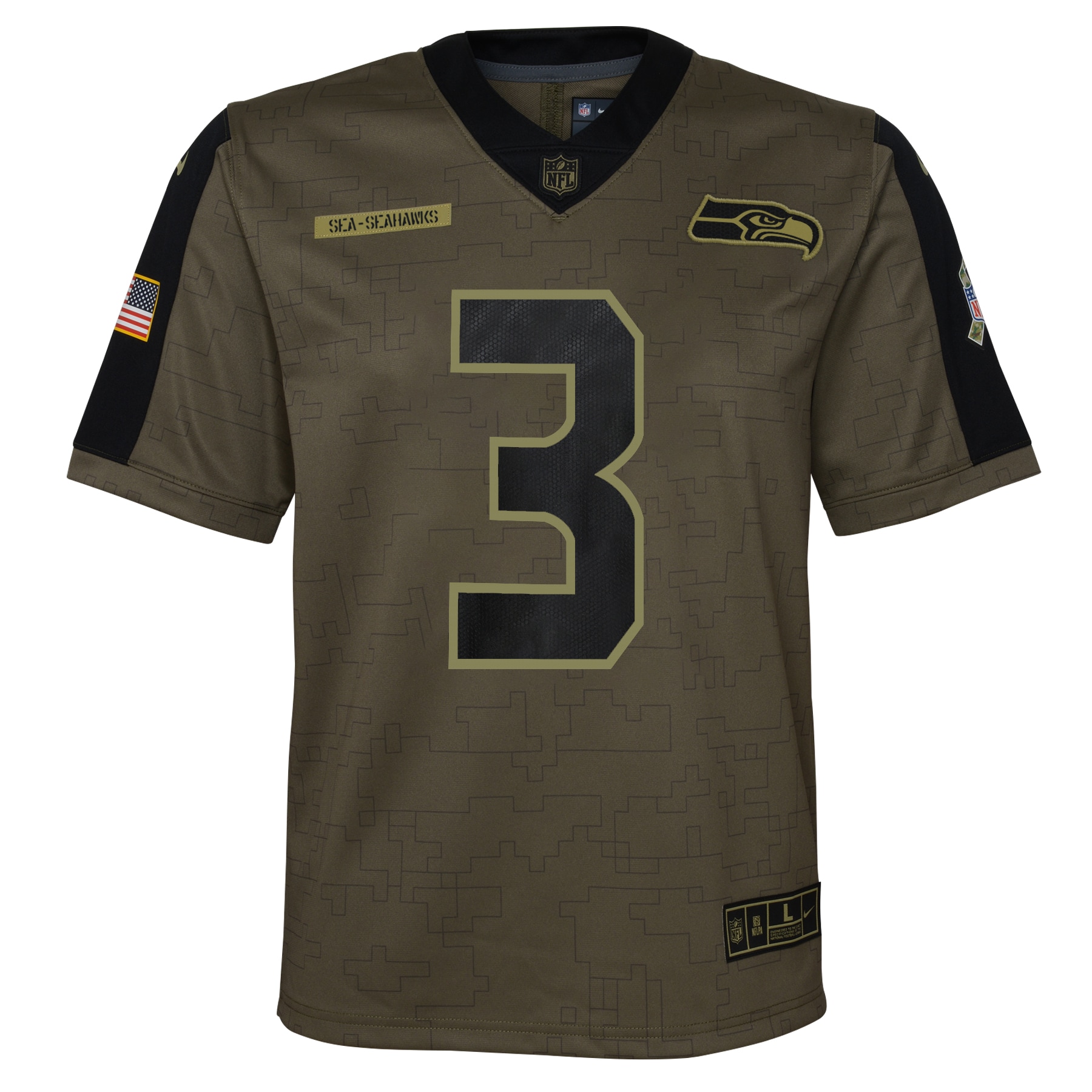 Russell Wilson Seattle SeahawksYouth 2021 Salute To Service Game Jersey - Olive