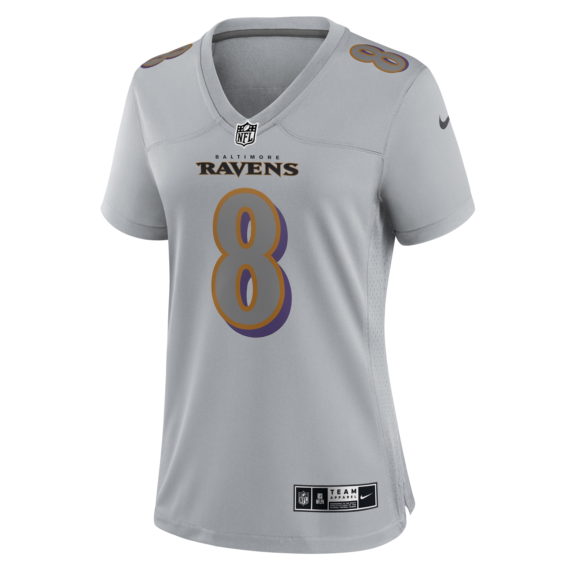 Lamar Jackson Baltimore Ravens Women's Atmosphere Fashion Game Jersey - Gray