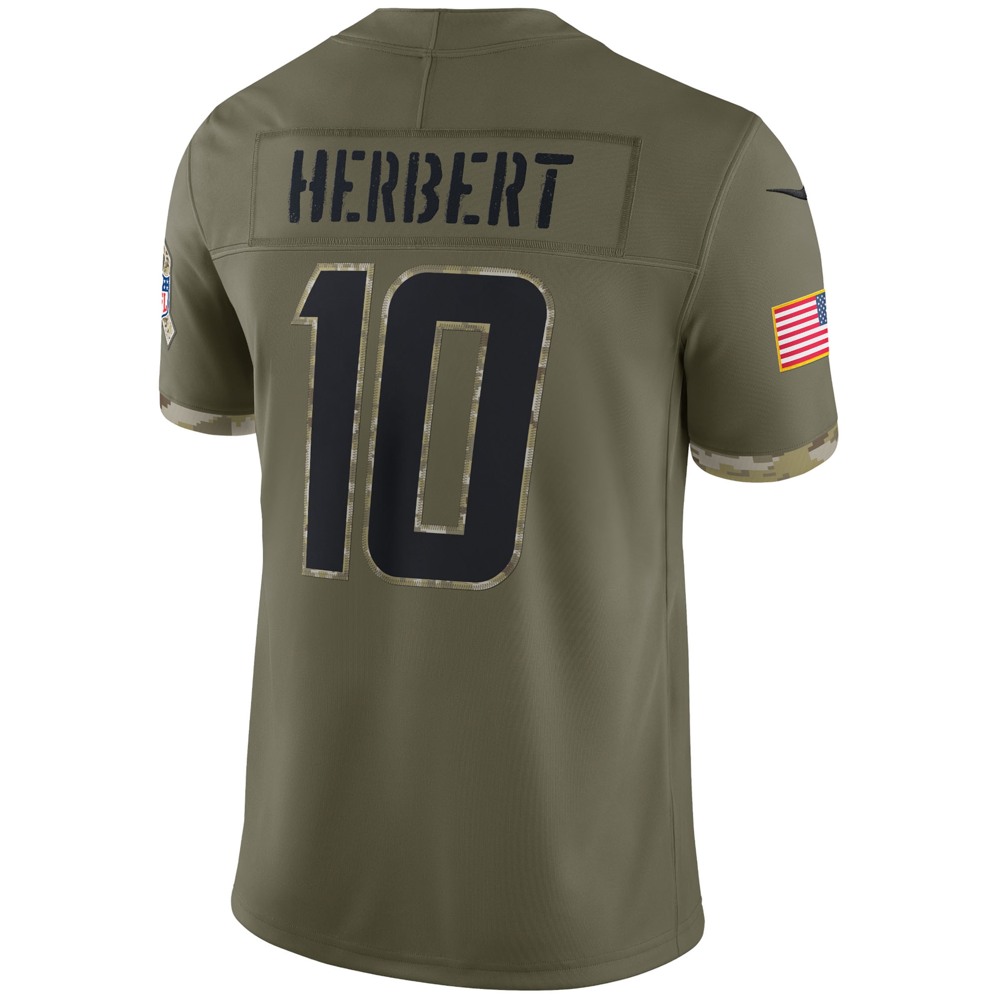 Justin Herbert Los Angeles Chargers2022 Salute To Service Limited Jersey - Olive