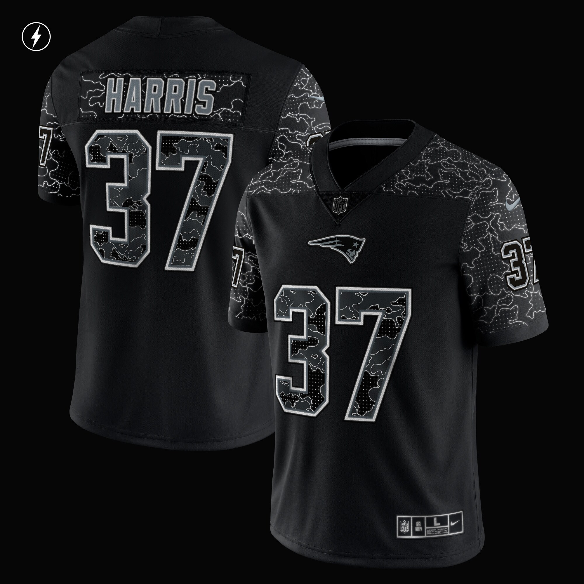Damien Harris New England PatriotsRFLCTV Limited Jersey - Black