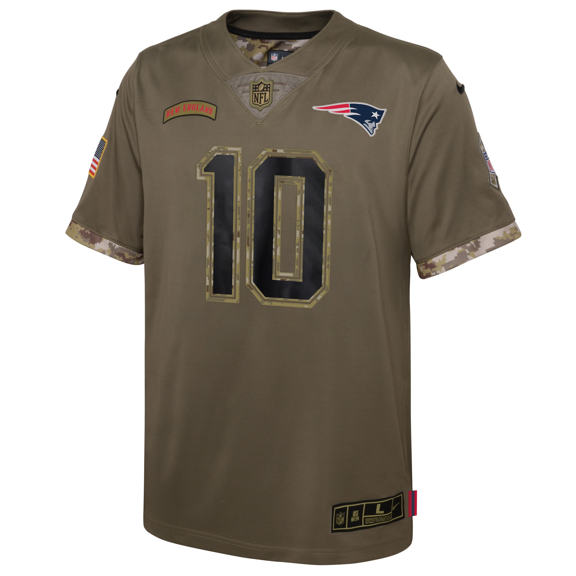 Mac Jones New England PatriotsYouth 2022 Salute To Service Player Limited Jersey - Olive