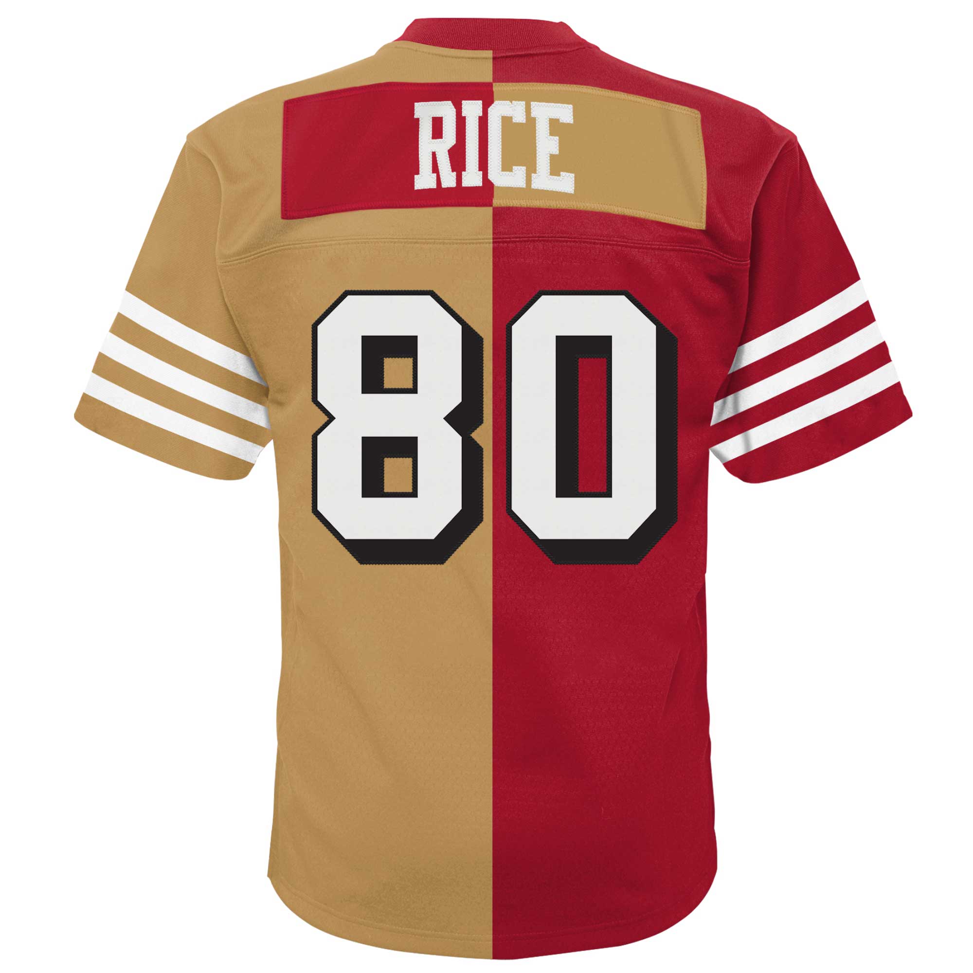 Jerry Rice San Francisco 49ers Mitchell & Ness Youth Split Legacy Jersey - Scarlet/Gold