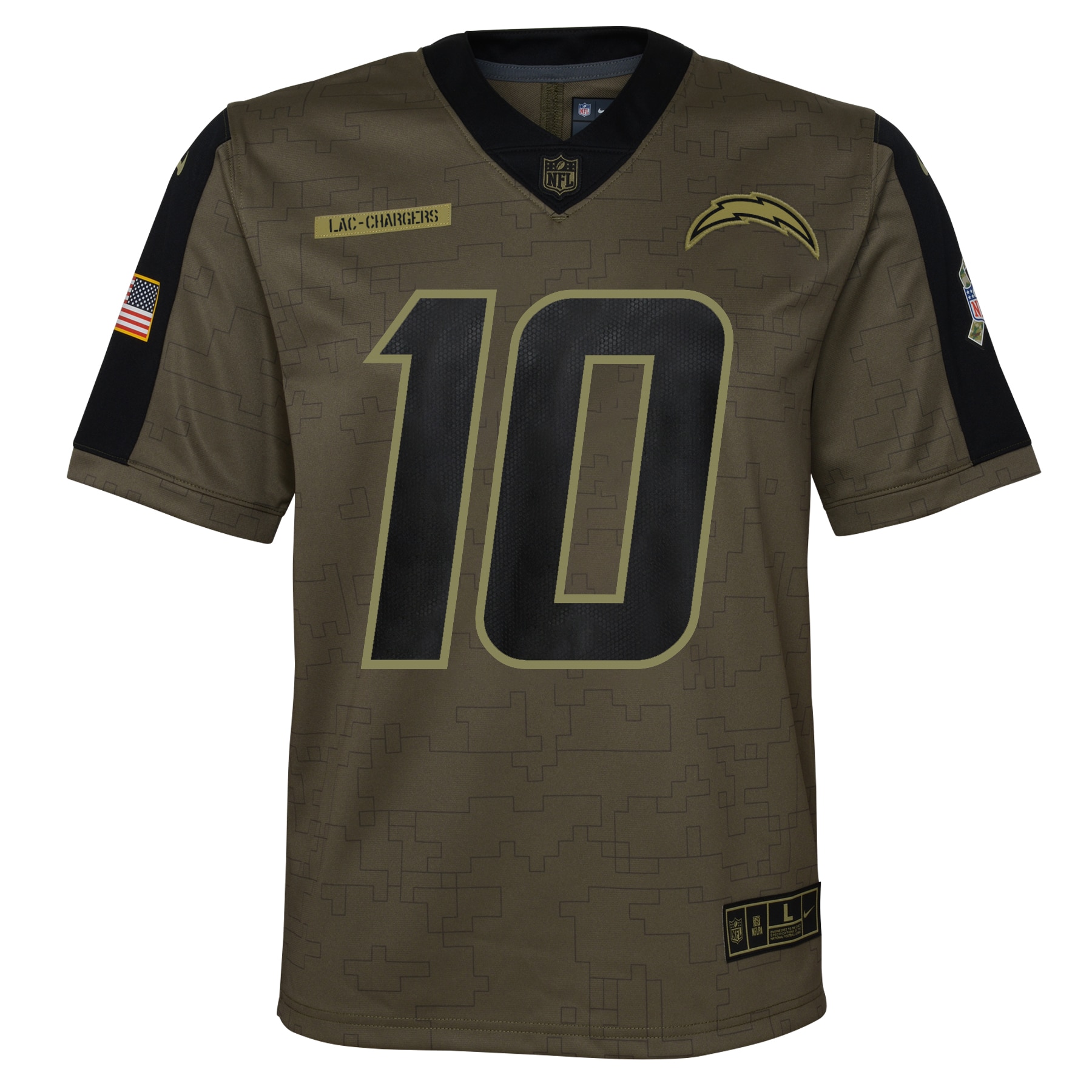 Justin Herbert Los Angeles ChargersYouth 2021 Salute To Service Game Jersey - Olive
