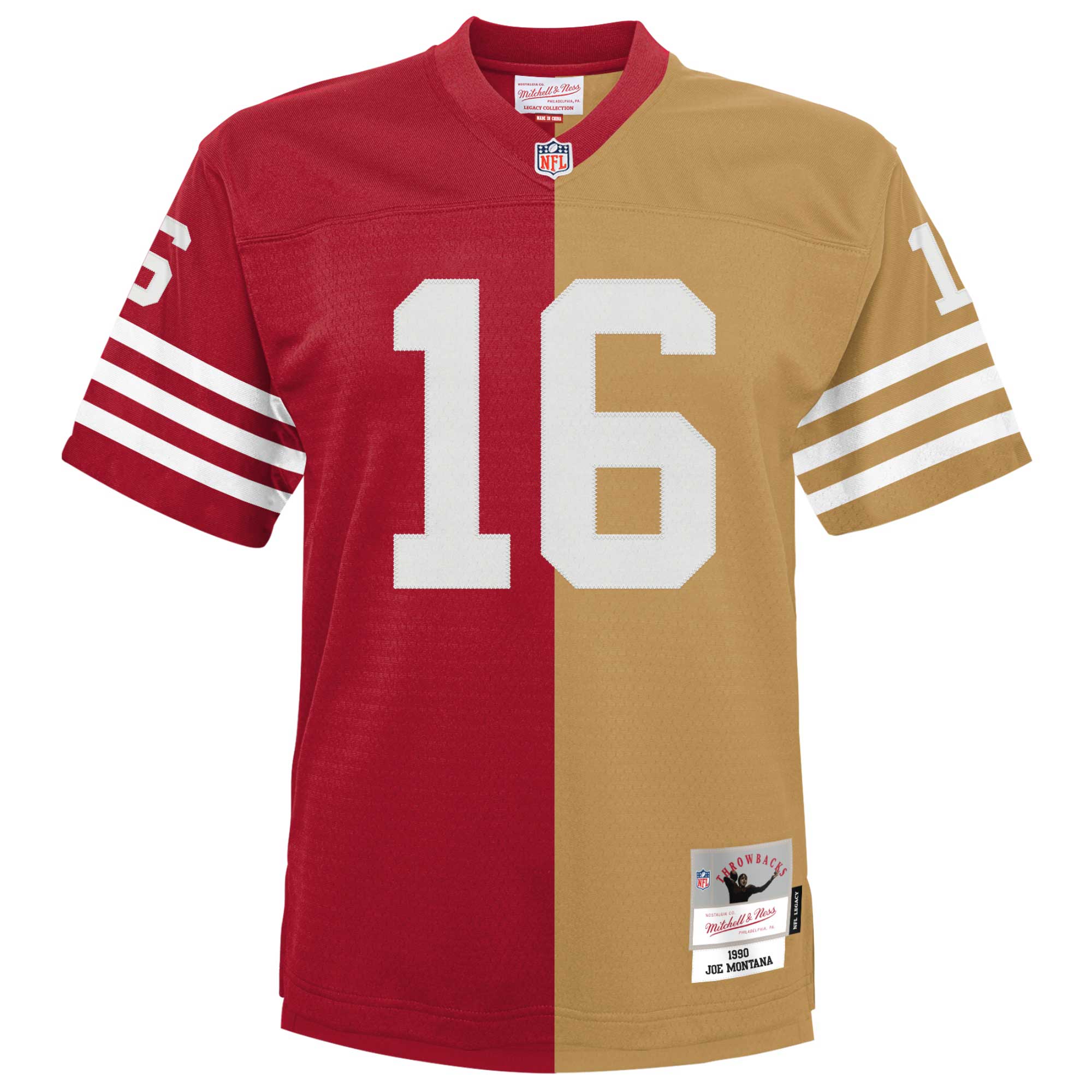 Joe Montana San Francisco 49ers Mitchell & Ness Youth Split Legacy Jersey - Scarlet/Gold