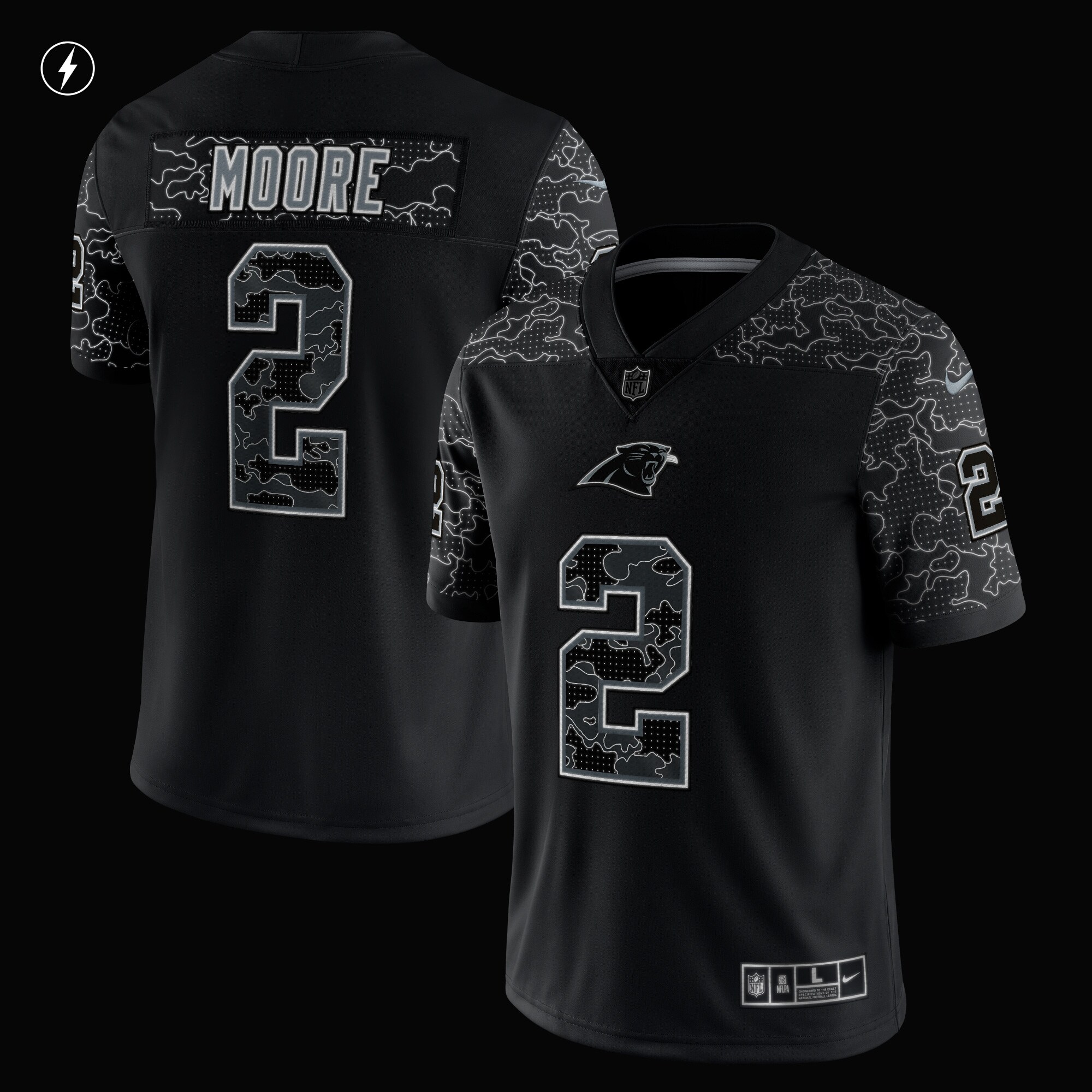 D.J. Moore Carolina PanthersRFLCTV Limited Jersey - Black