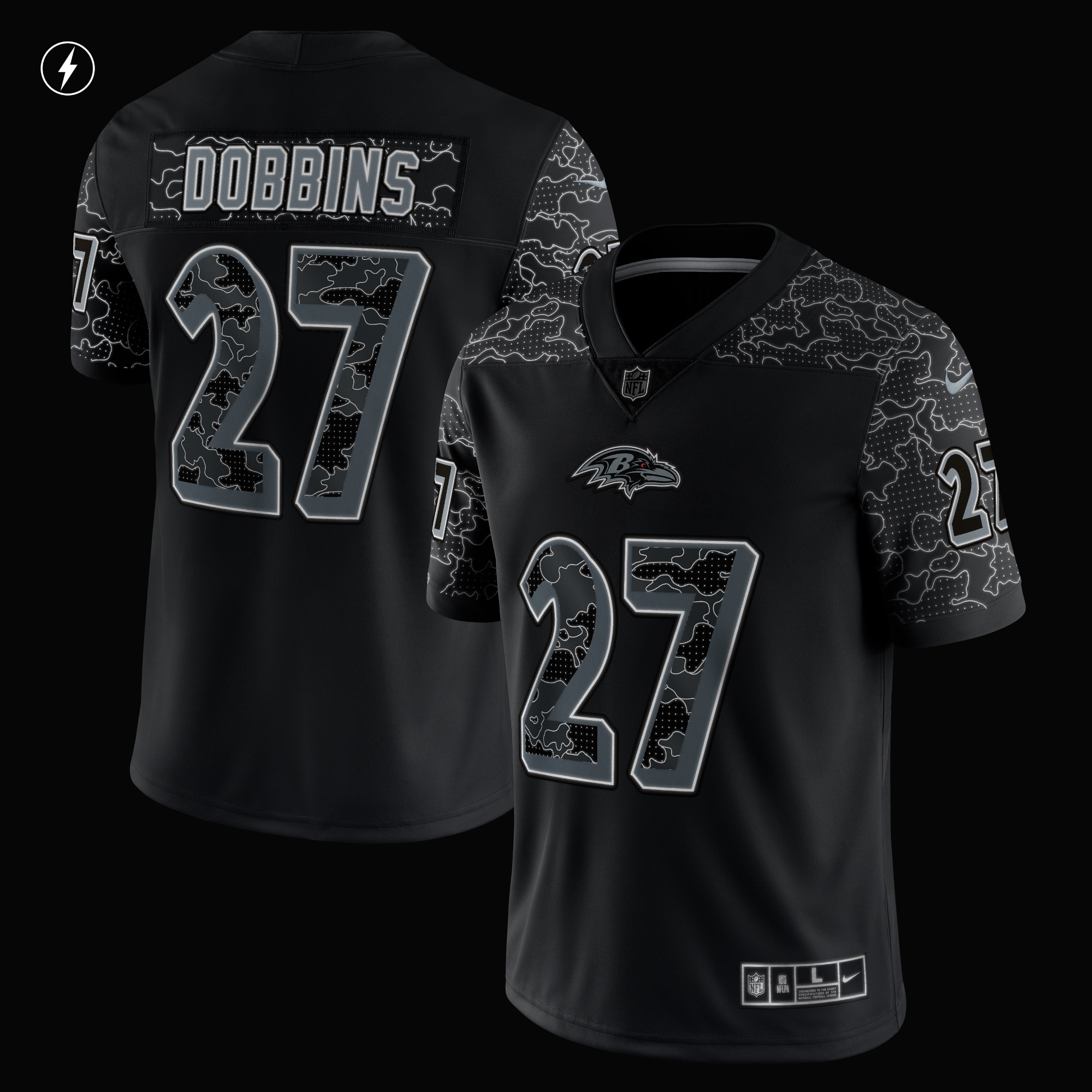 J.K. Dobbins Baltimore RavensRFLCTV Limited Jersey - Black