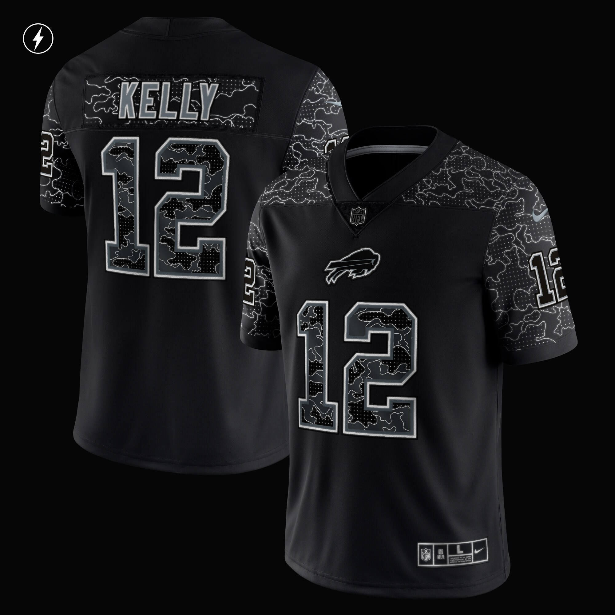 Jim Kelly Buffalo BillsRetired Player RFLCTV Limited Jersey - Black