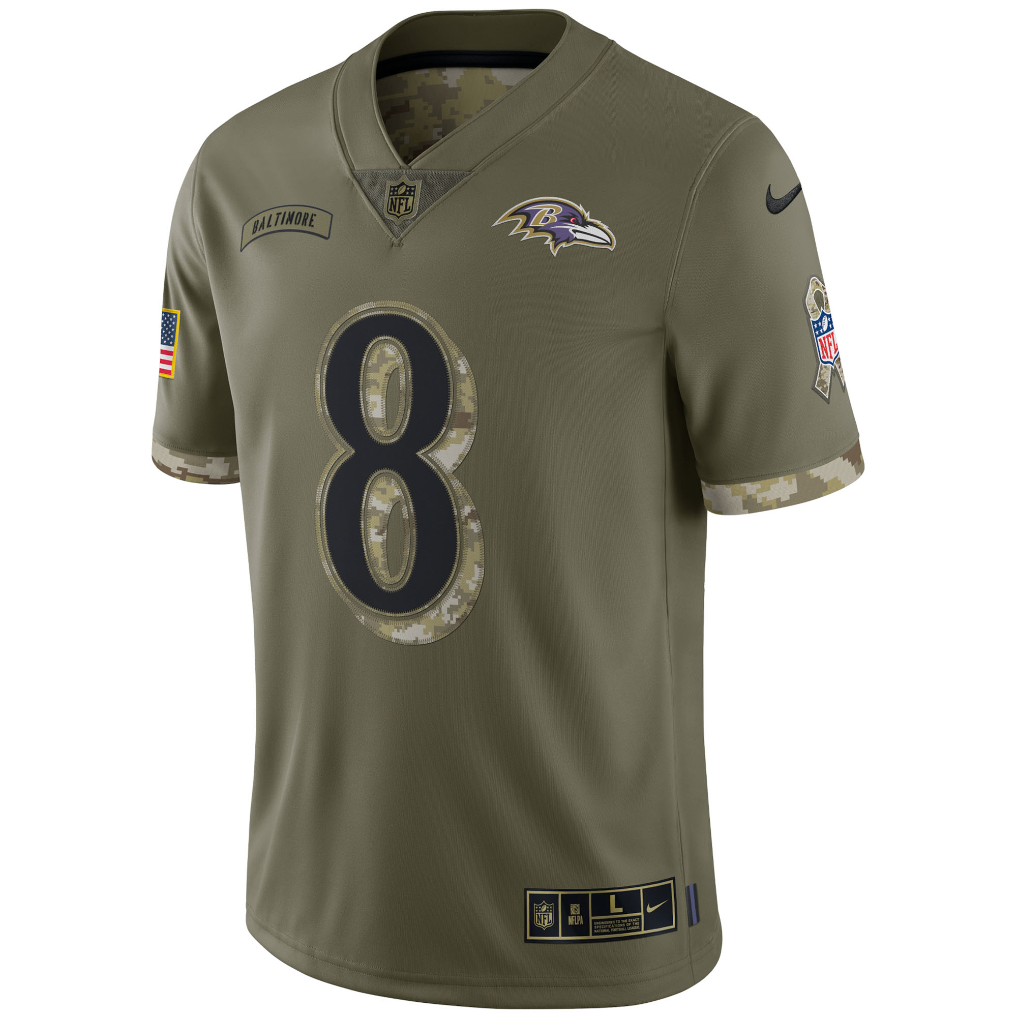 Lamar Jackson Baltimore Ravens2022 Salute To Service Limited Jersey - Olive