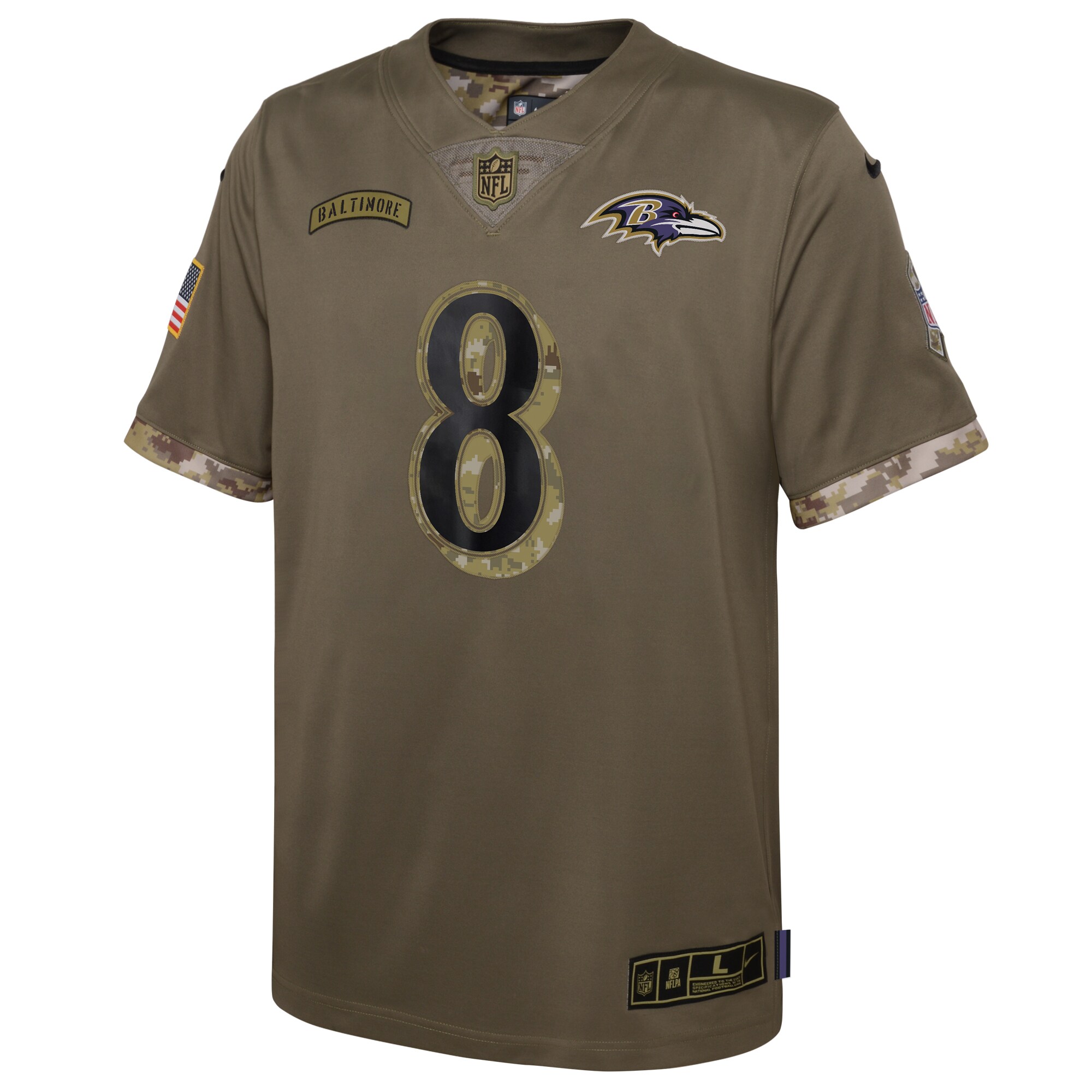 Lamar Jackson Baltimore RavensYouth 2022 Salute To Service Player Limited Jersey - Olive