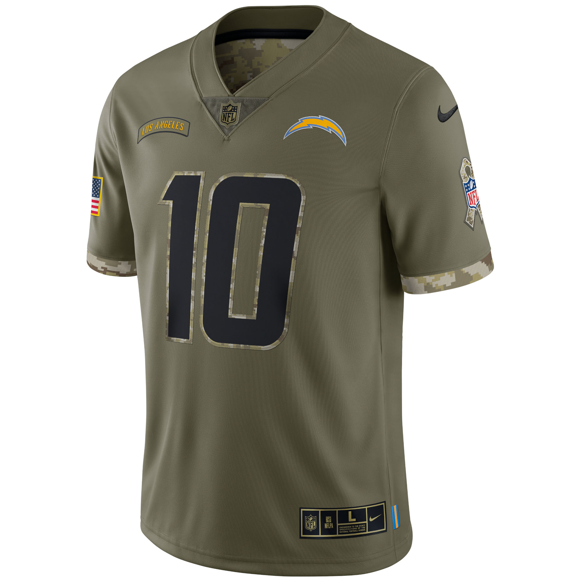 Justin Herbert Los Angeles Chargers2022 Salute To Service Limited Jersey - Olive