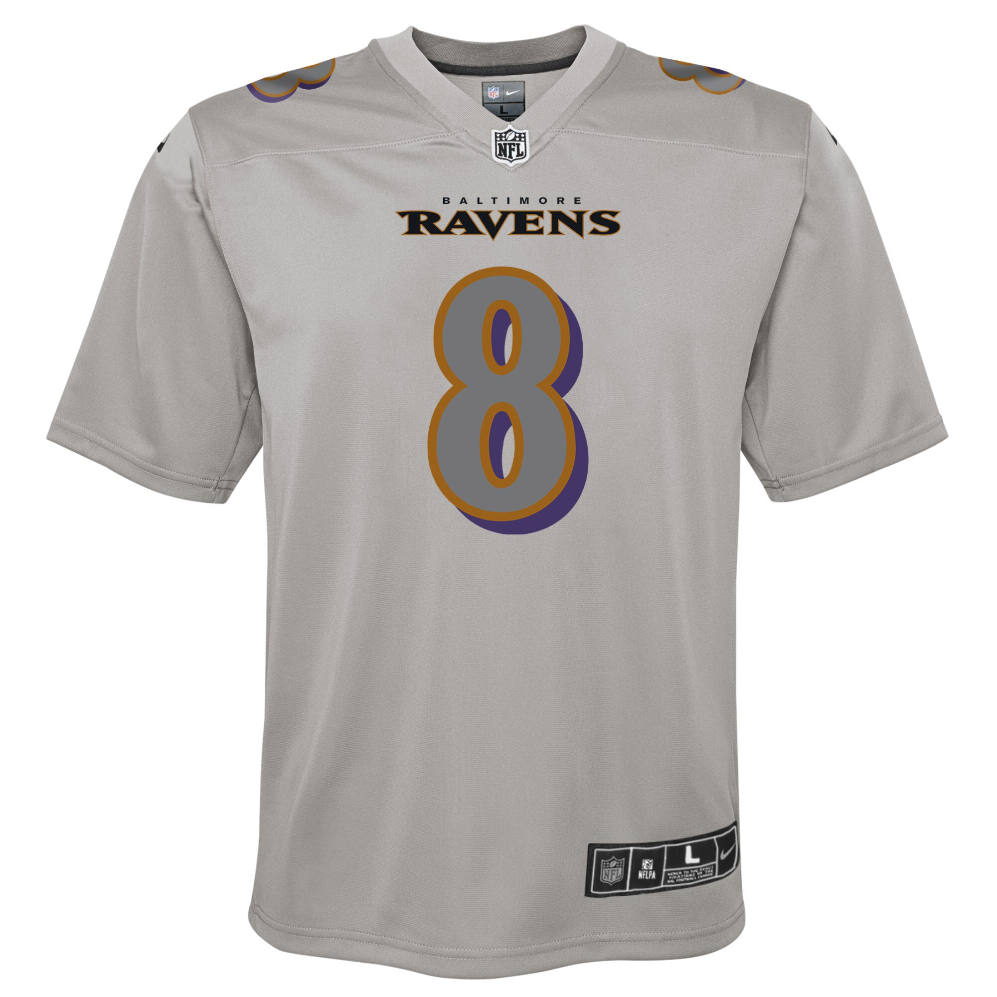 Lamar Jackson Baltimore RavensYouth Atmosphere Fashion Game Jersey - Gray
