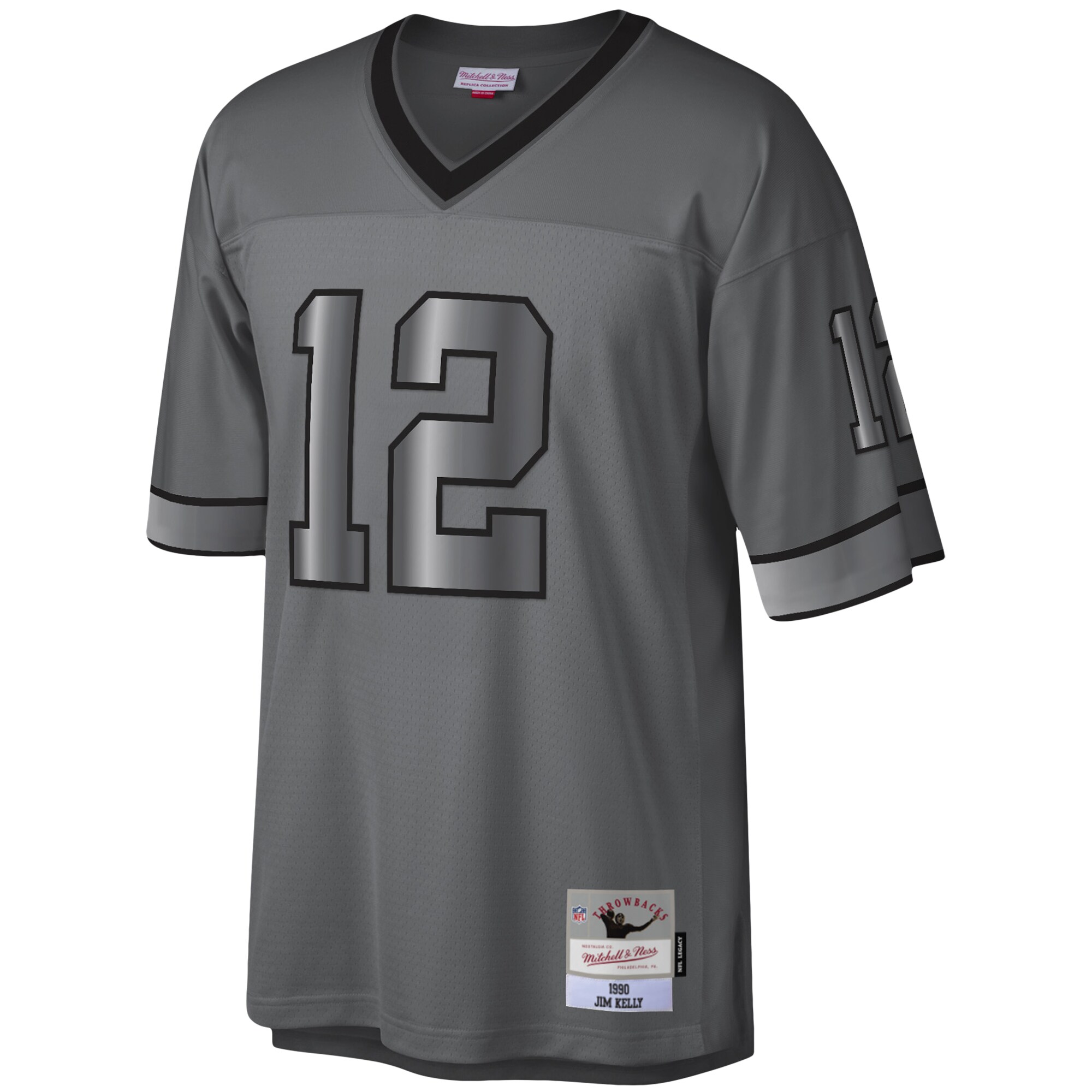 Jim Kelly Buffalo Bills Mitchell & Ness 1990 Retired Player Metal Legacy Jersey - Charcoal