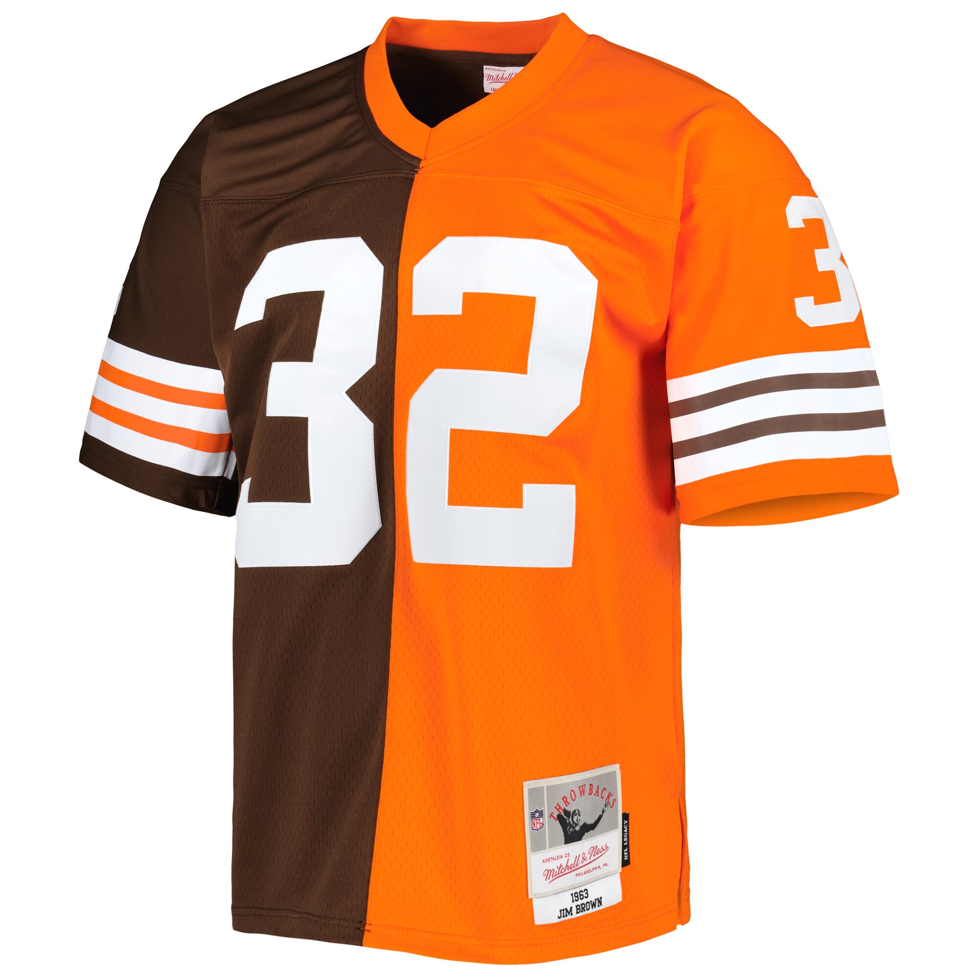 Jim Brown Cleveland Browns Mitchell & Ness 1963 Split Legacy Replica Jersey - Orange/Brown
