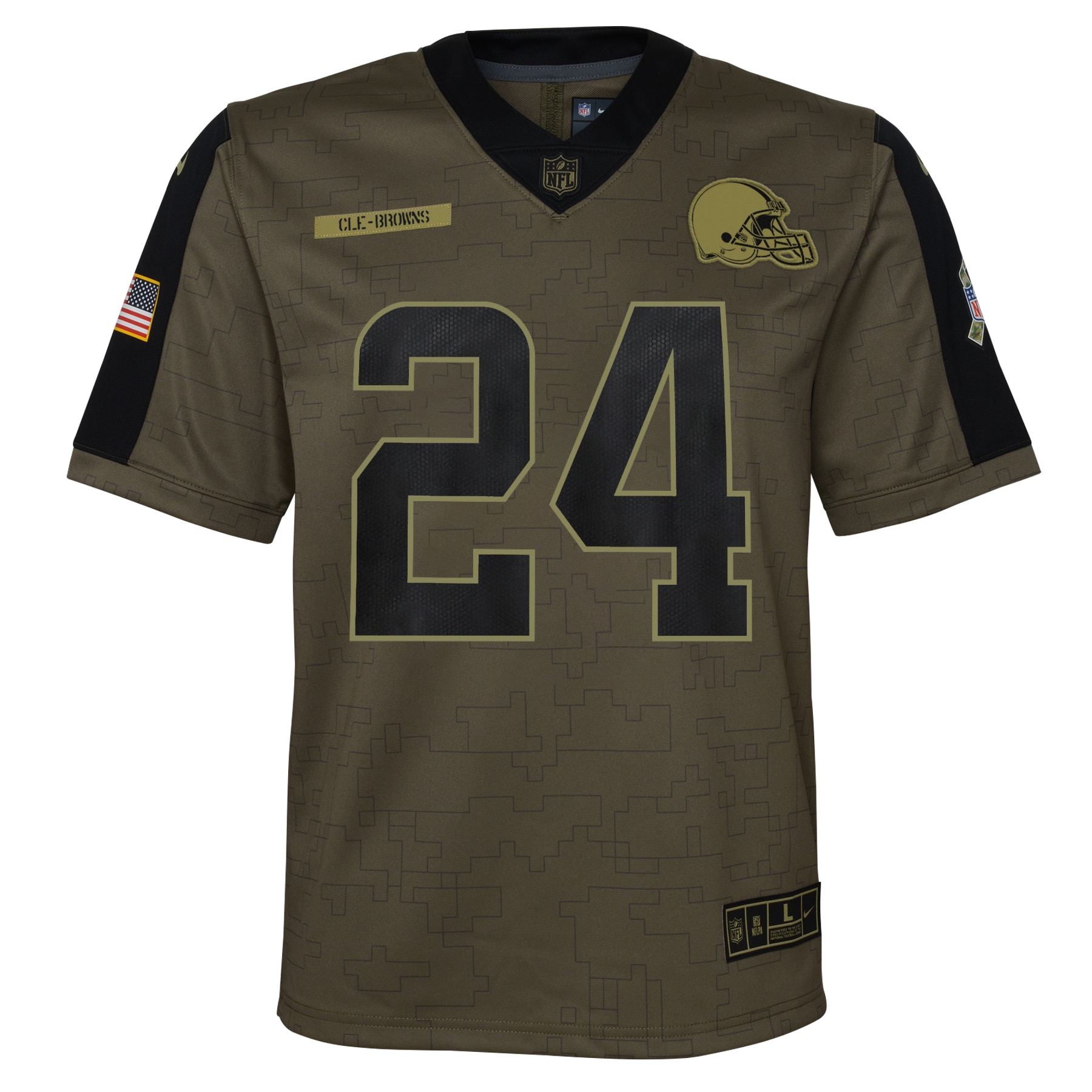 Nick Chubb Cleveland BrownsYouth 2021 Salute To Service Game Jersey - Olive