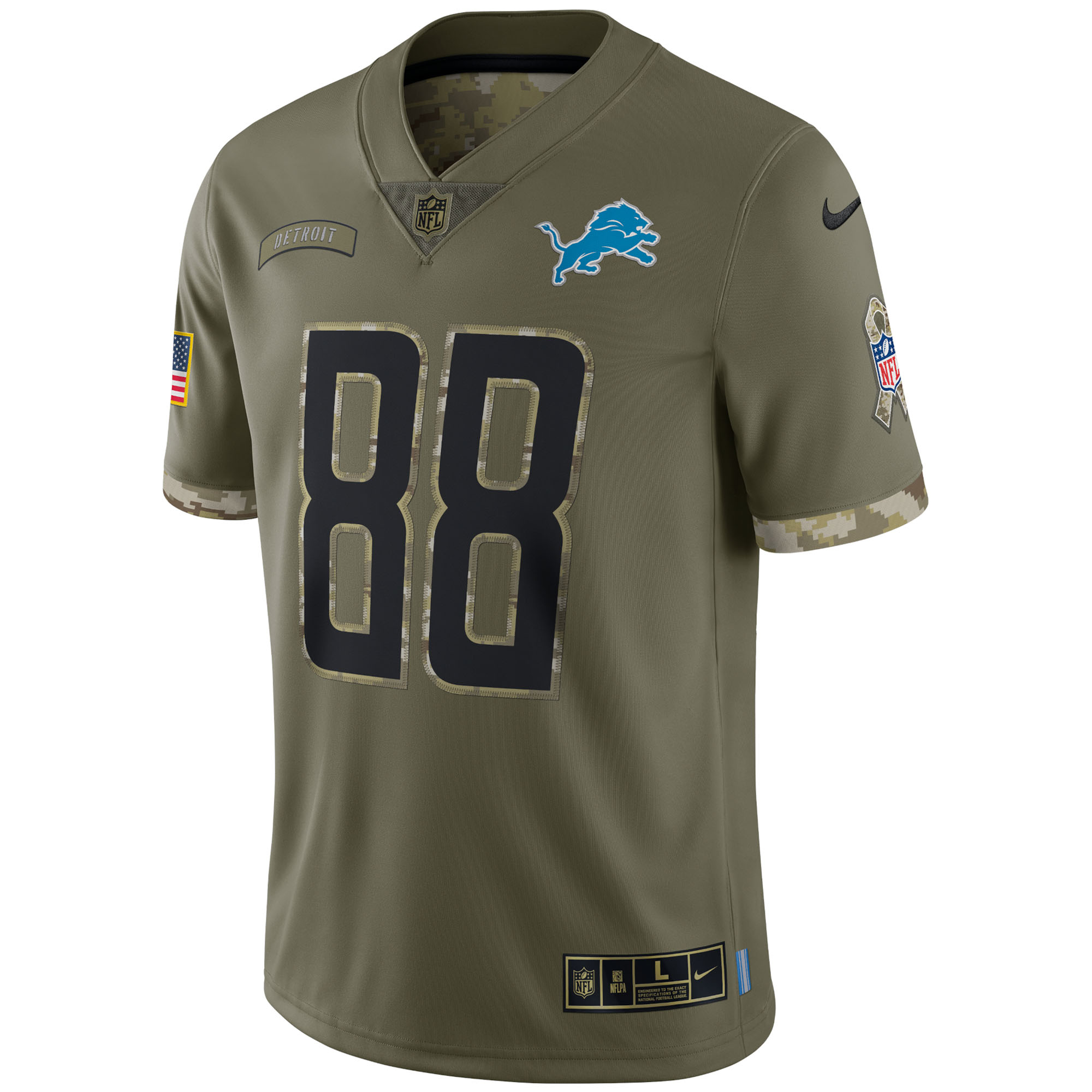 T.J. Hockenson Detroit Lions2022 Salute To Service Limited Jersey - Olive