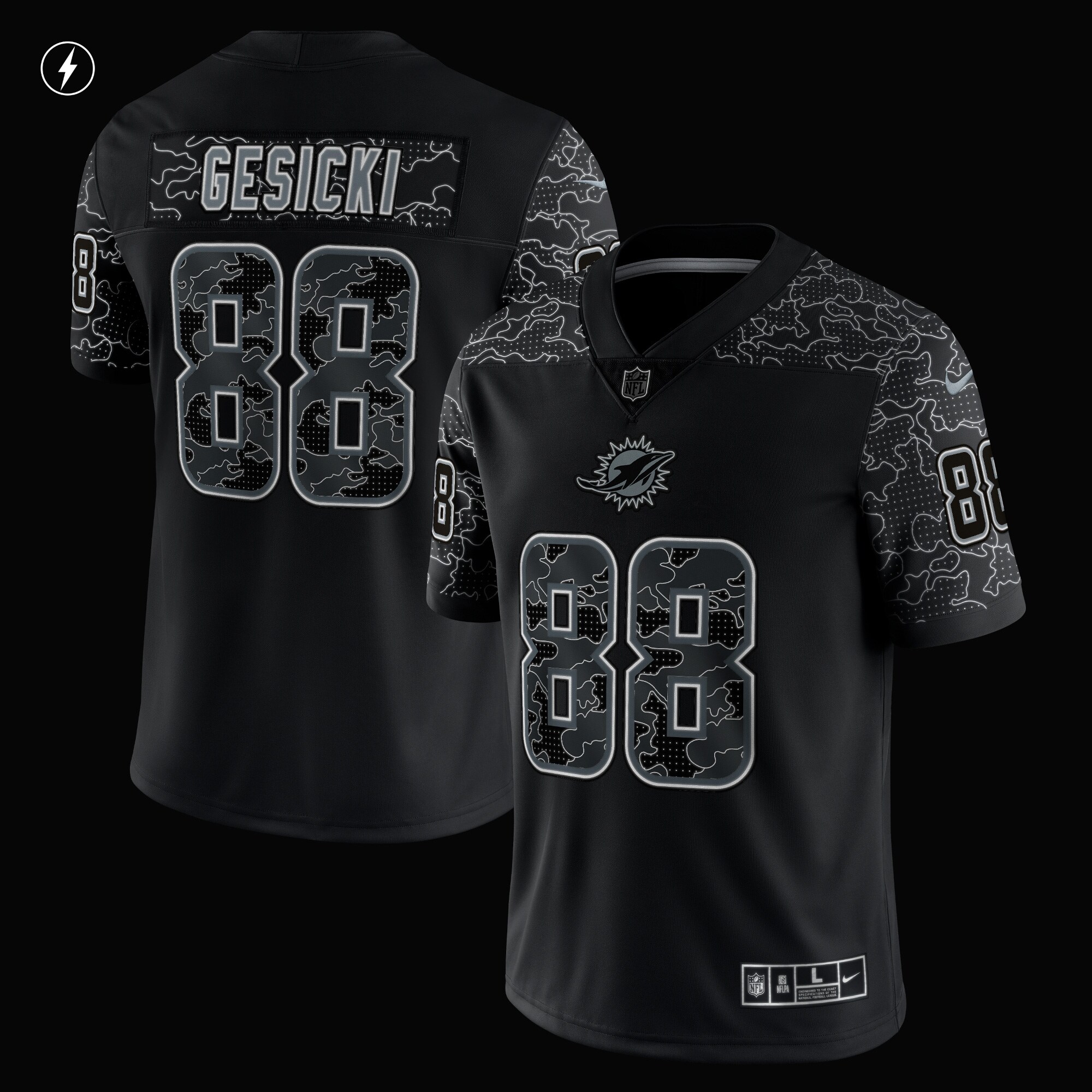 Mike Gesicki Miami DolphinsRFLCTV Limited Jersey - Black
