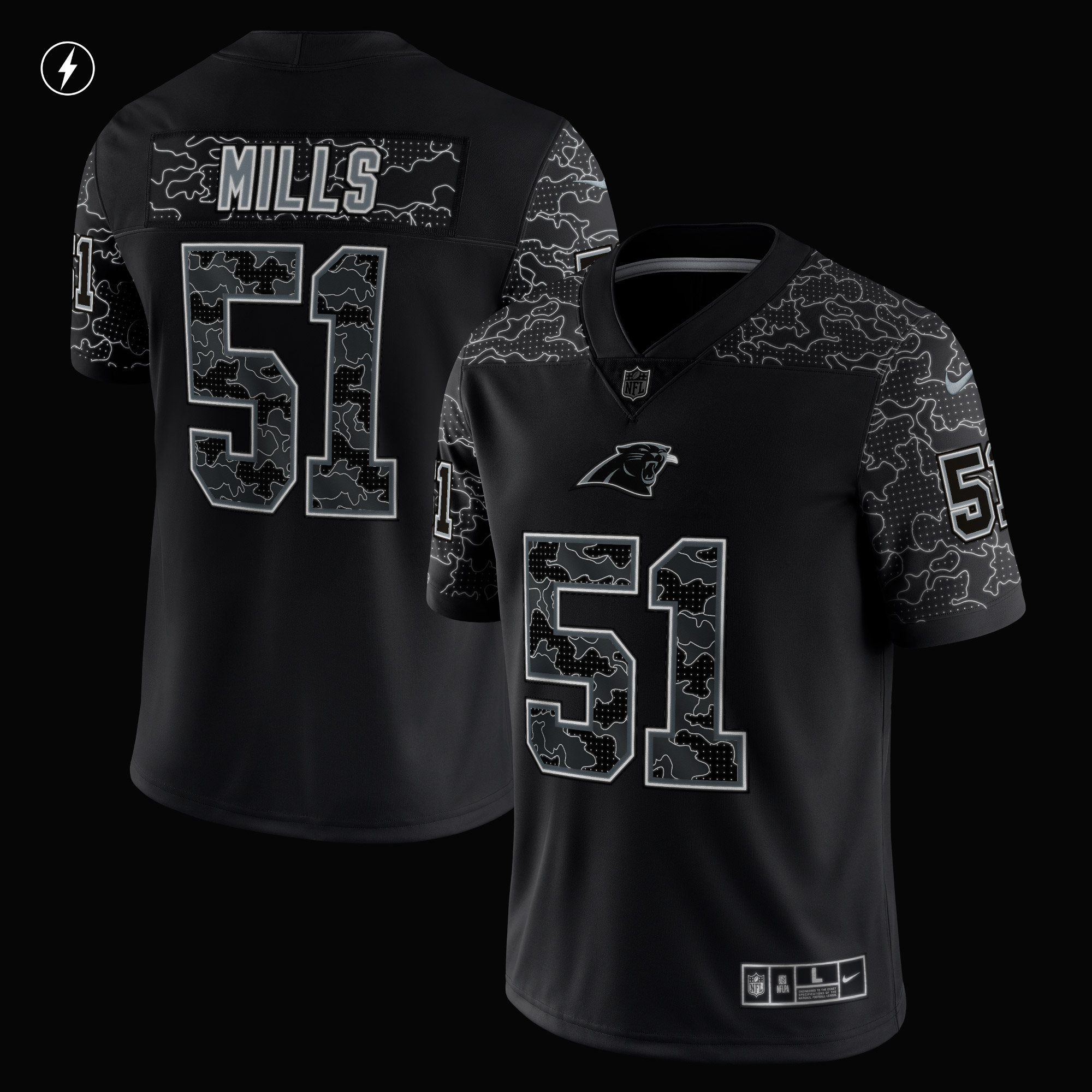 Sam Mills Carolina PanthersRetired Player RFLCTV Limited Jersey - Black