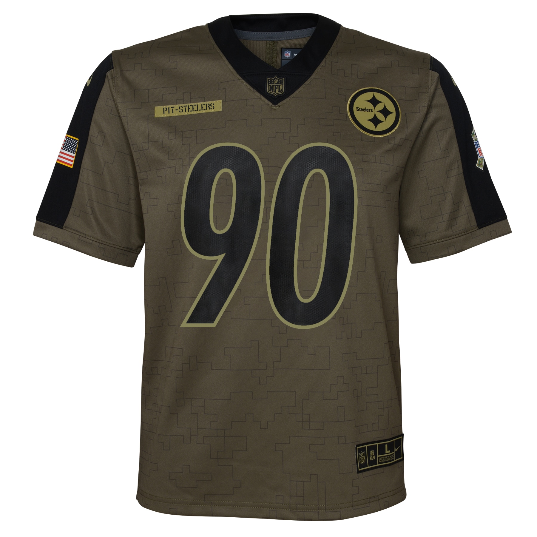 T.J. Watt Pittsburgh SteelersYouth 2021 Salute To Service Game Jersey - Olive