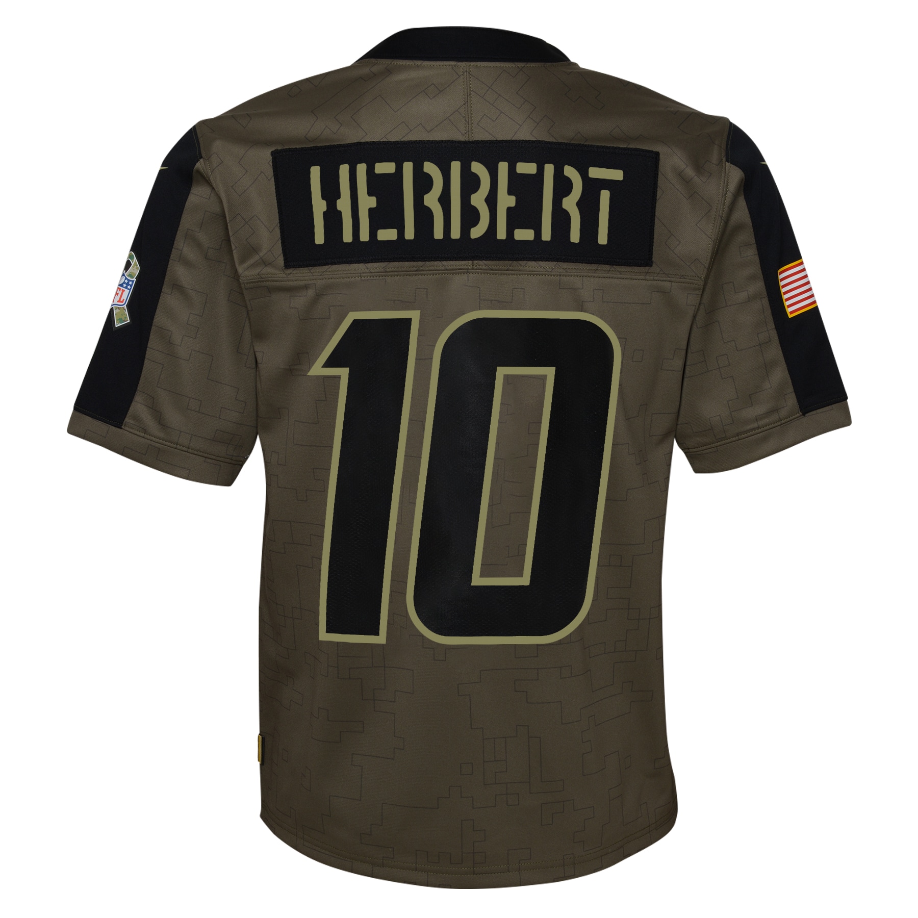 Justin Herbert Los Angeles ChargersYouth 2021 Salute To Service Game Jersey - Olive