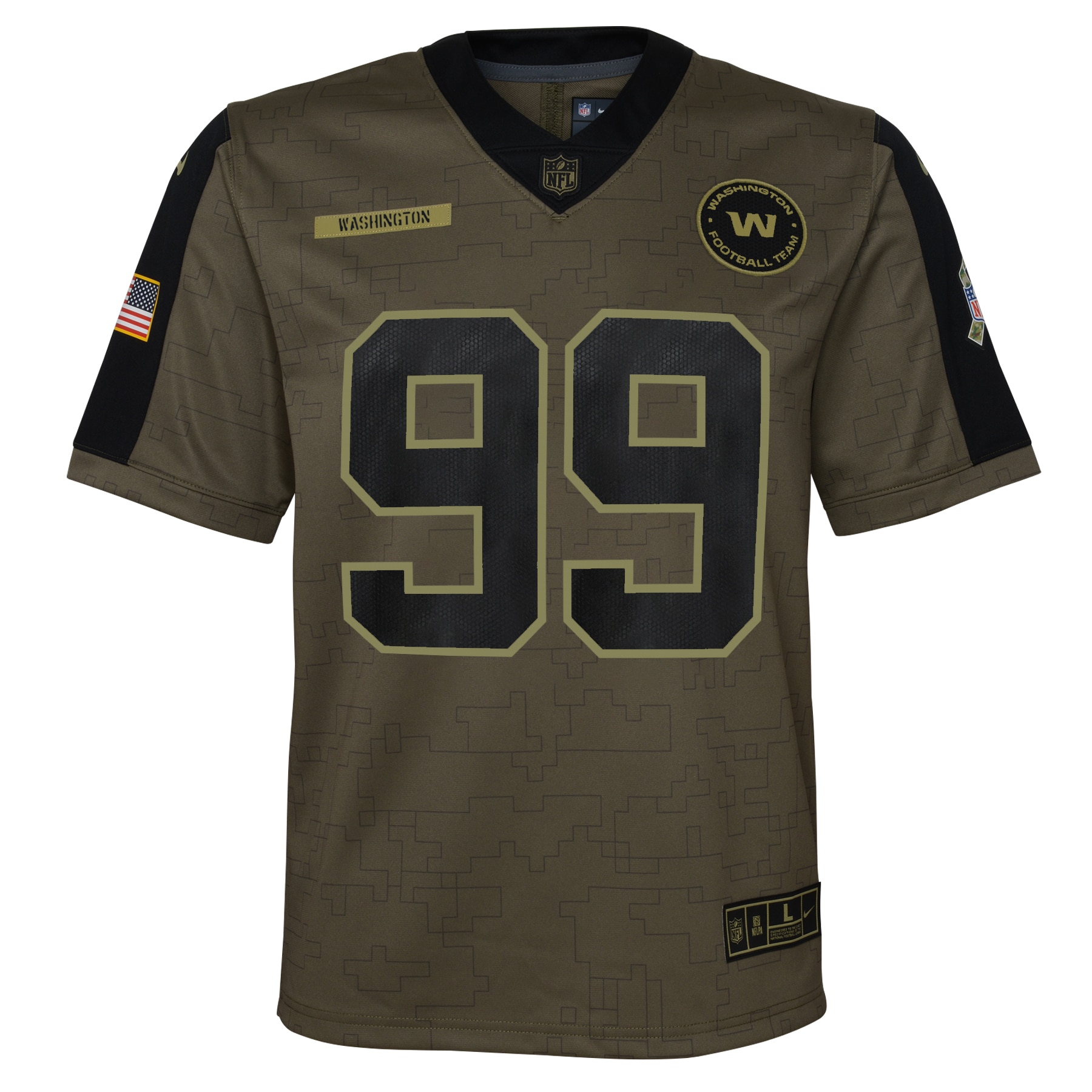 Chase Young Washington Football TeamYouth 2021 Salute To Service Game Jersey - Olive