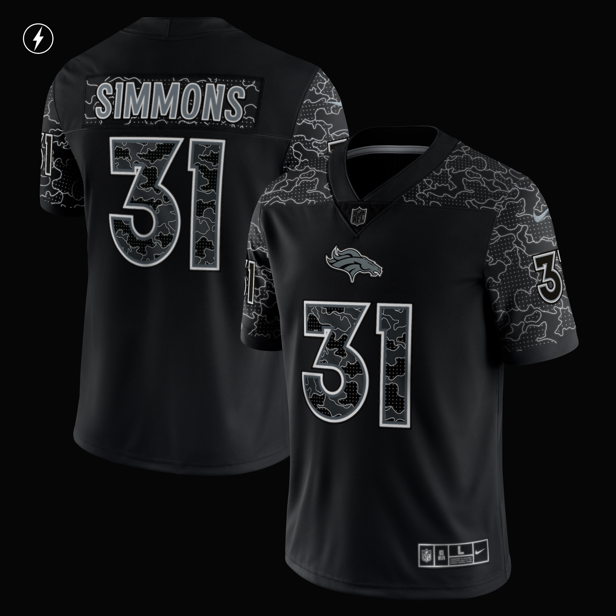 Justin Simmons Denver BroncosRFLCTV Limited Jersey - Black